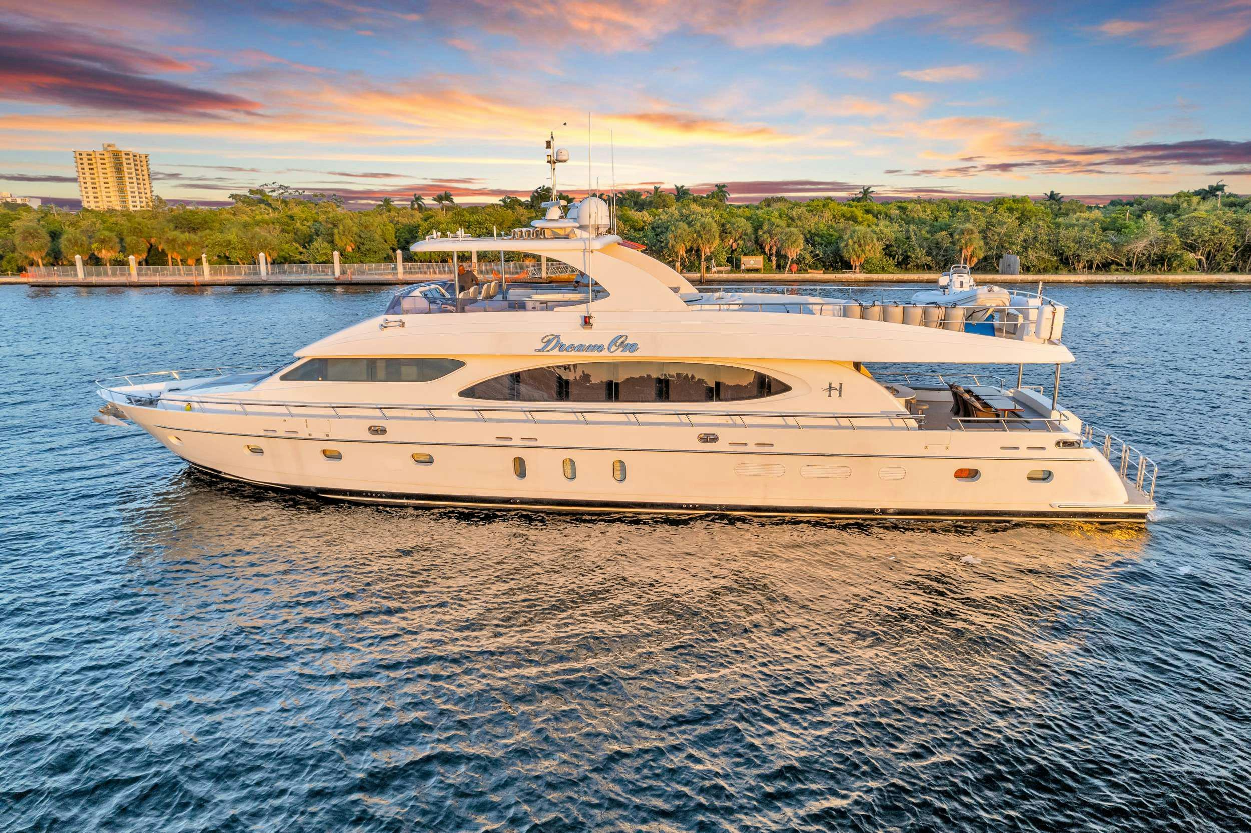 a white yacht in the water aboard DREAM ON Yacht for Charter