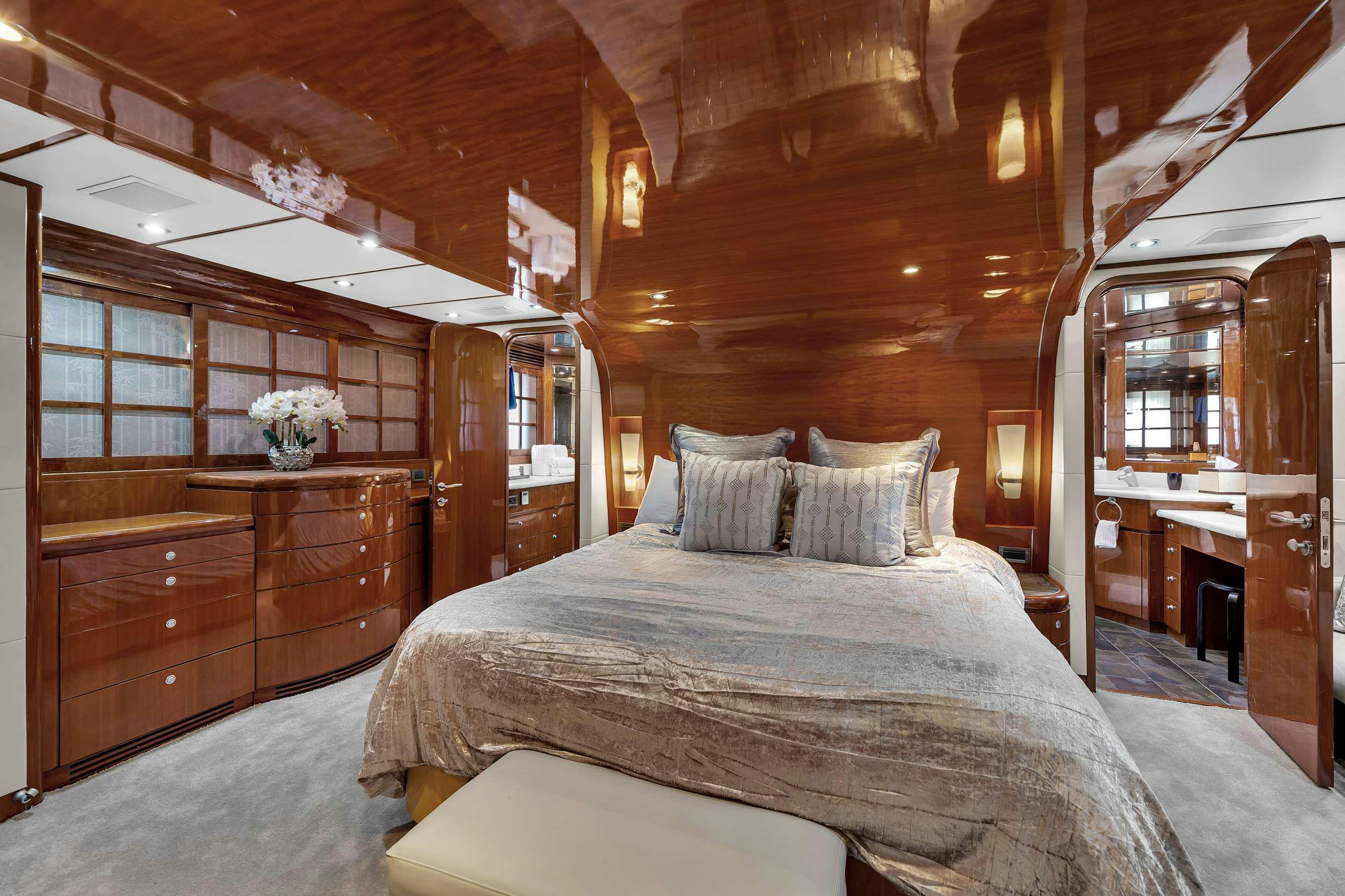a bed in a room aboard DREAM ON Yacht for Charter