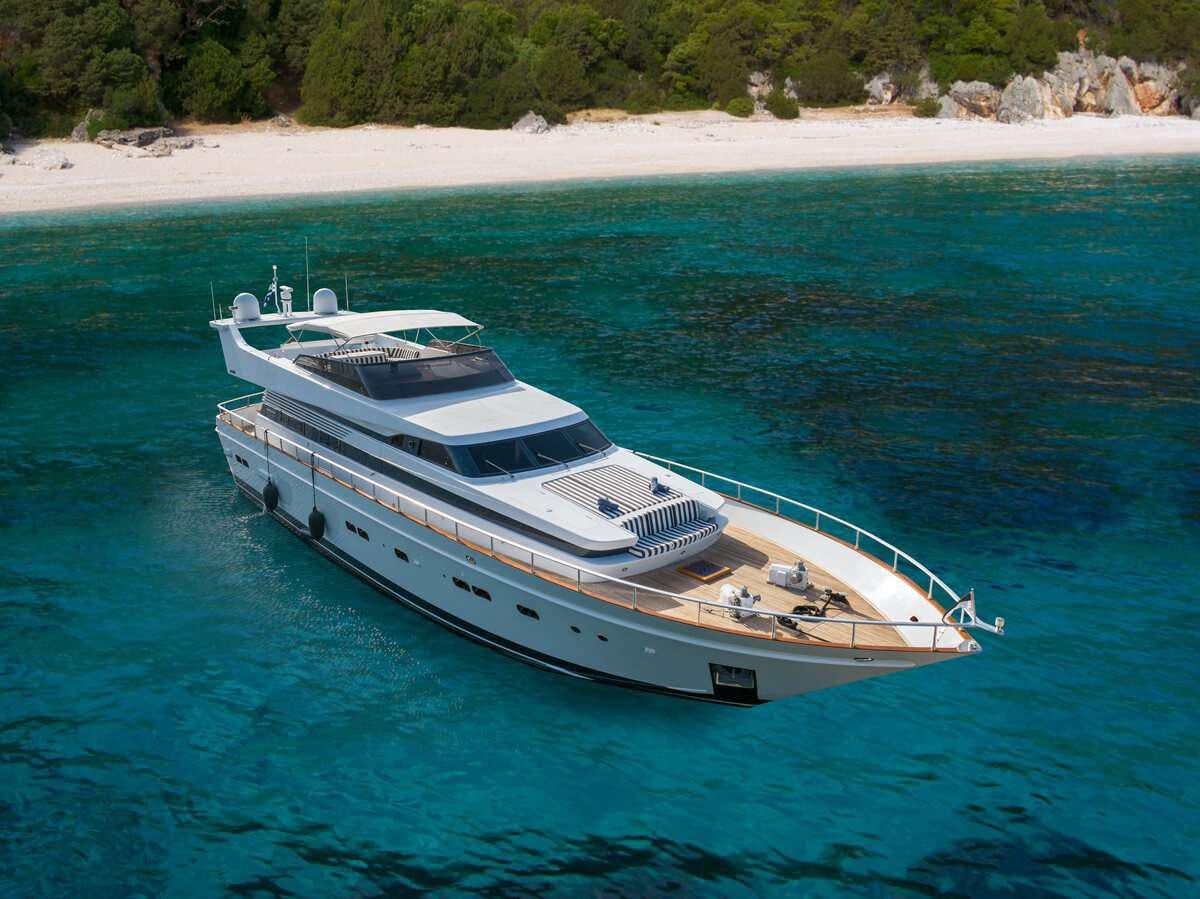 a white boat in the water aboard OPERA Yacht for Charter