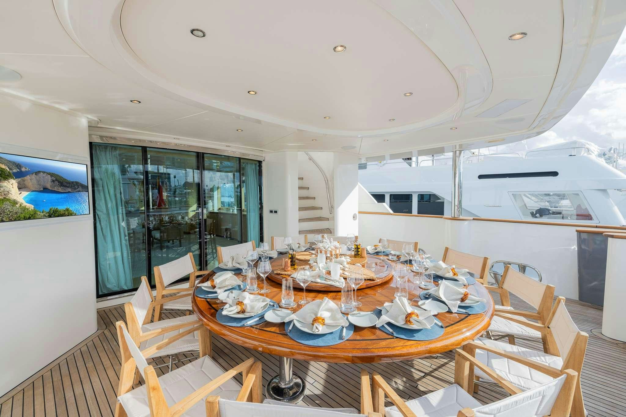 a dining table set for a meal aboard STAY SALTY Yacht for Charter