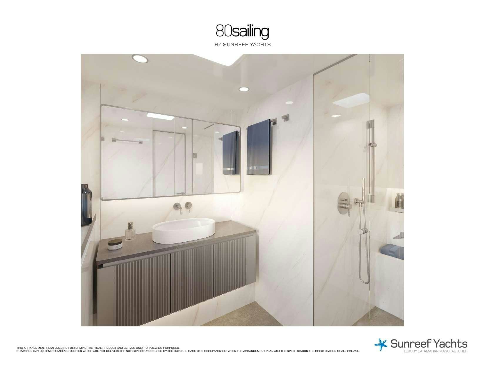 a bathroom with a sink and a shower aboard HALCYON Yacht for Charter