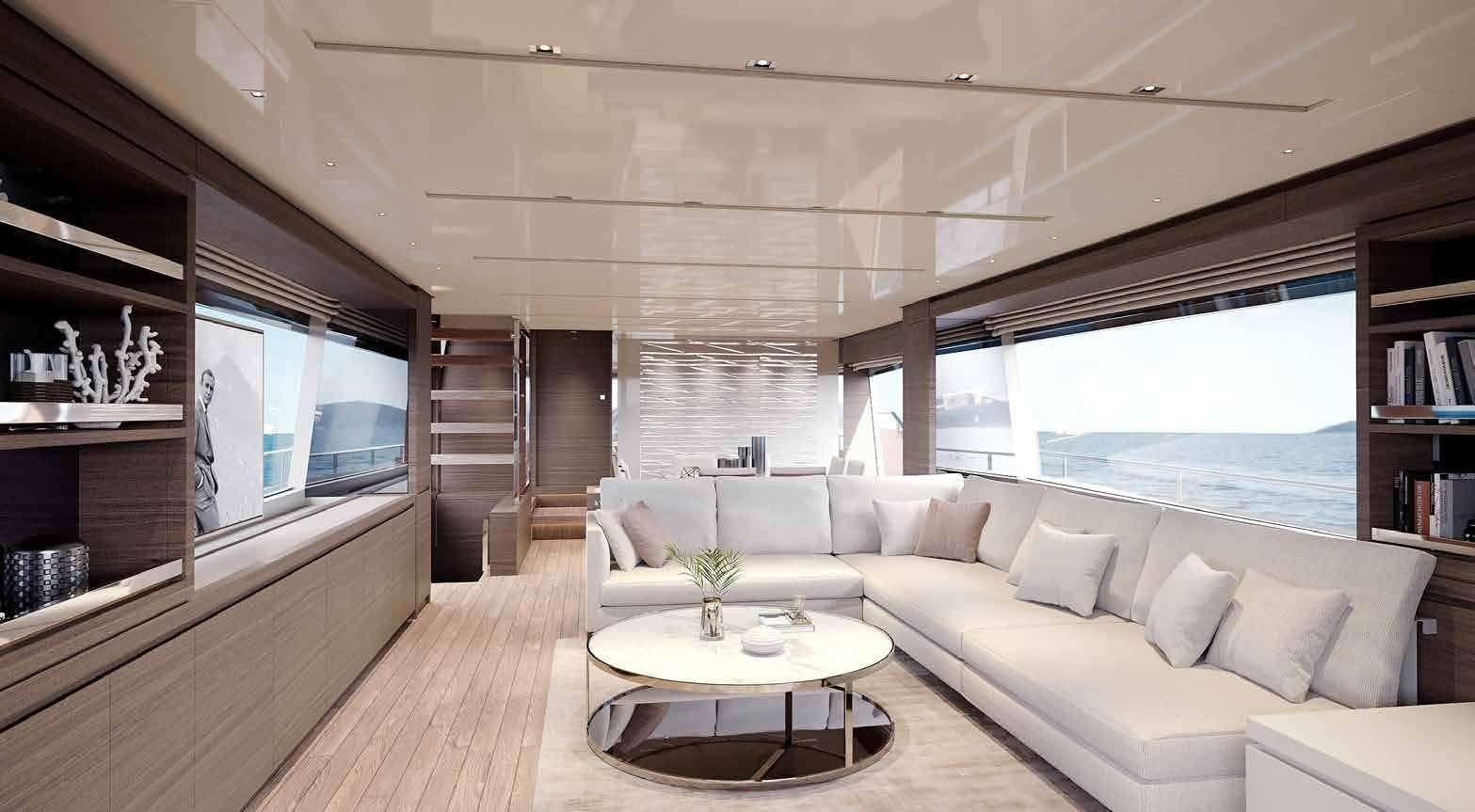a living room with a large window aboard ASTRIMARE Yacht for Charter
