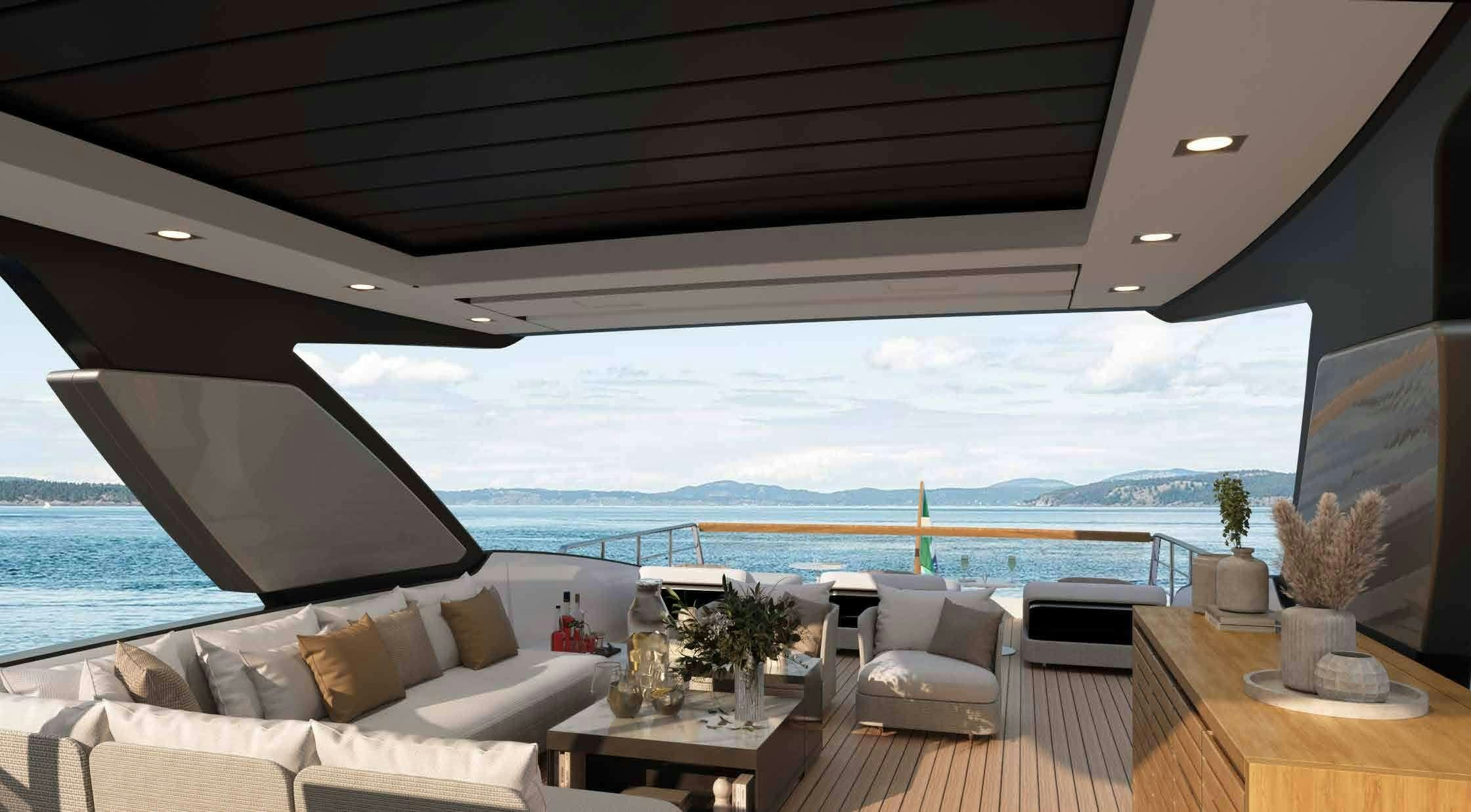 a room with a large window and a view of the ocean aboard ASTRIMARE Yacht for Charter