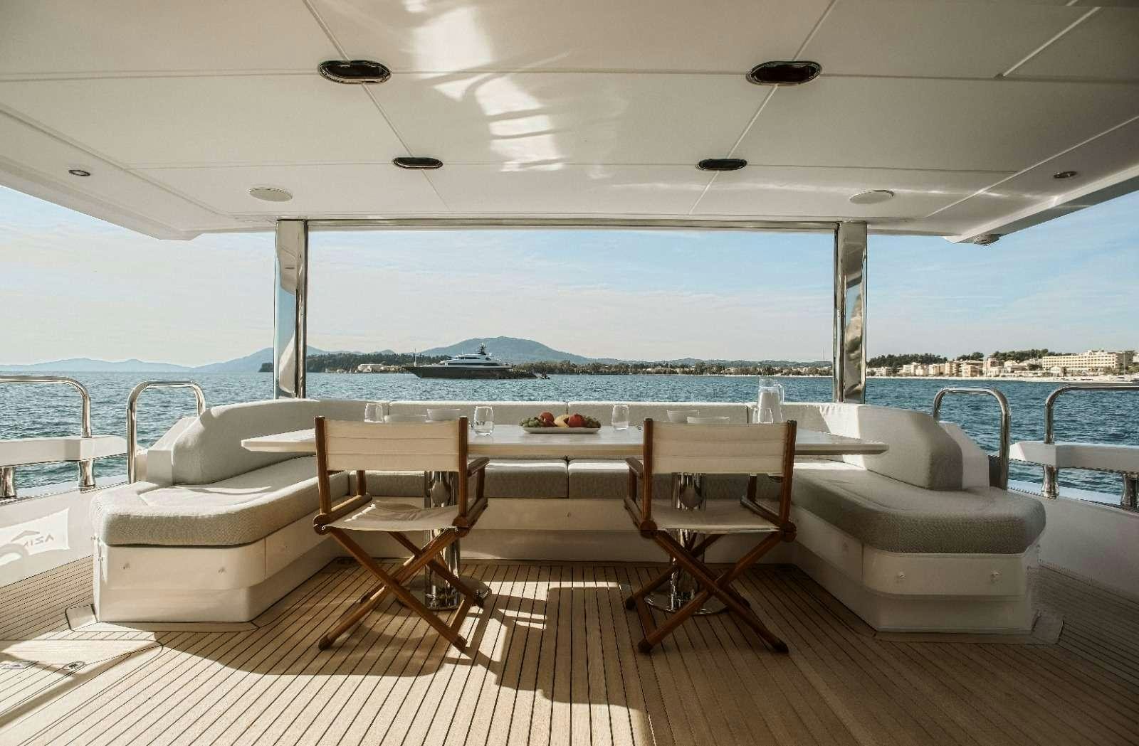 a room with a table and chairs aboard AGIO Yacht for Charter