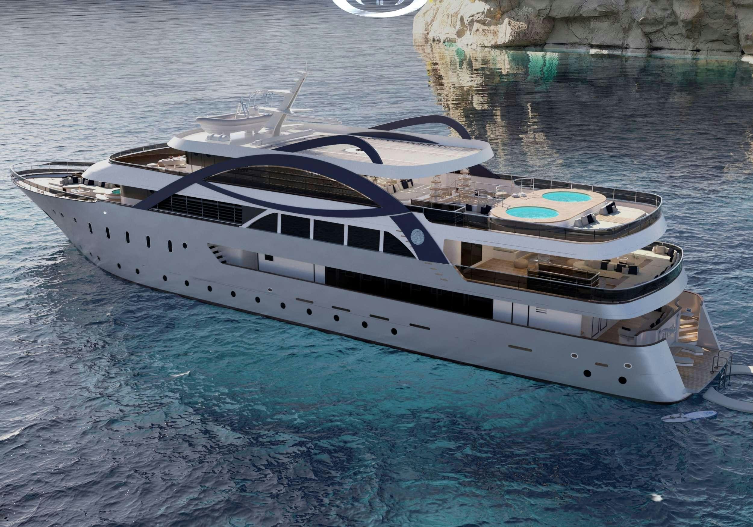 a white boat on a body of water aboard ARETHA Yacht for Charter