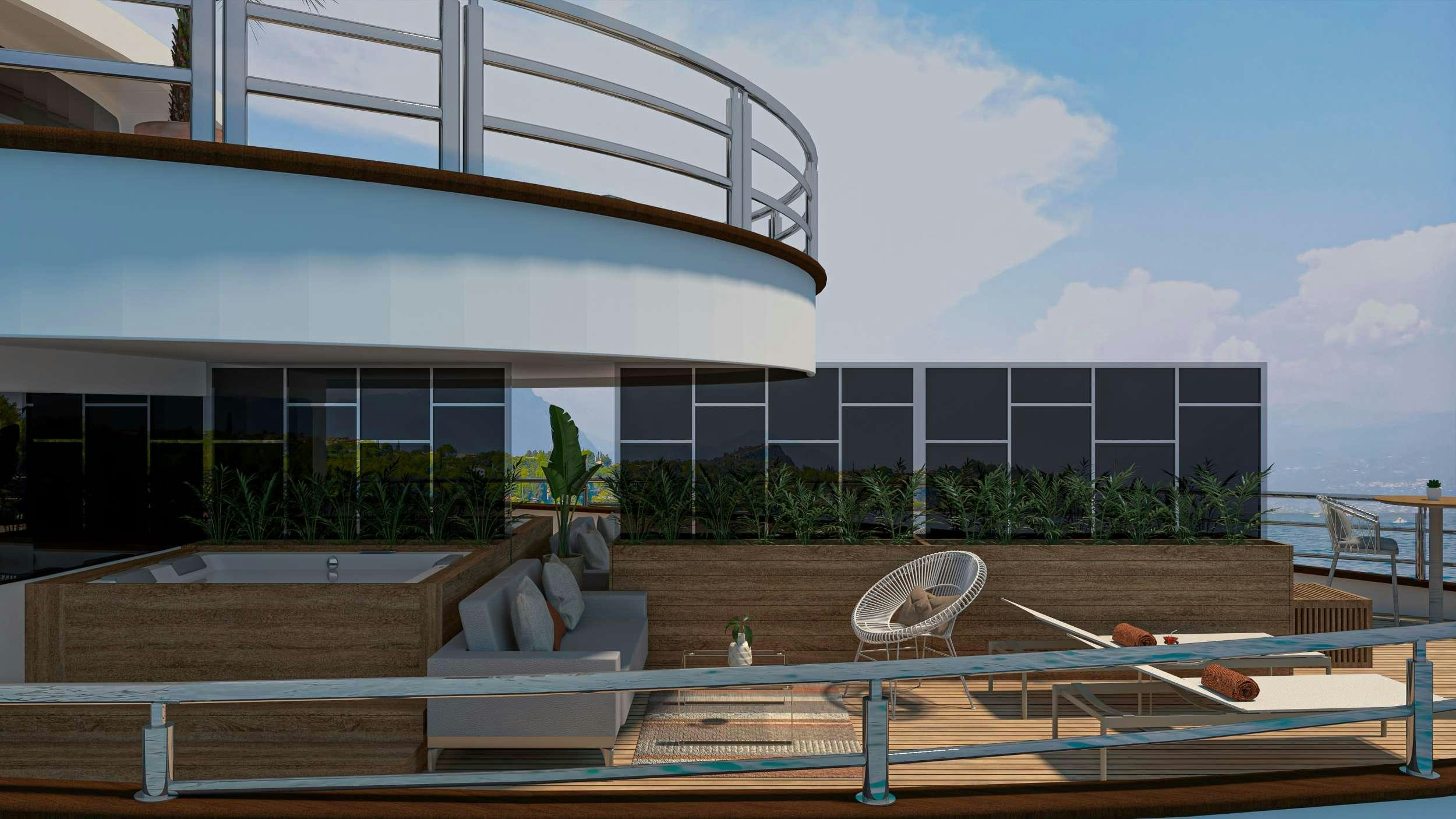 a large modern building aboard ARETHA Yacht for Charter