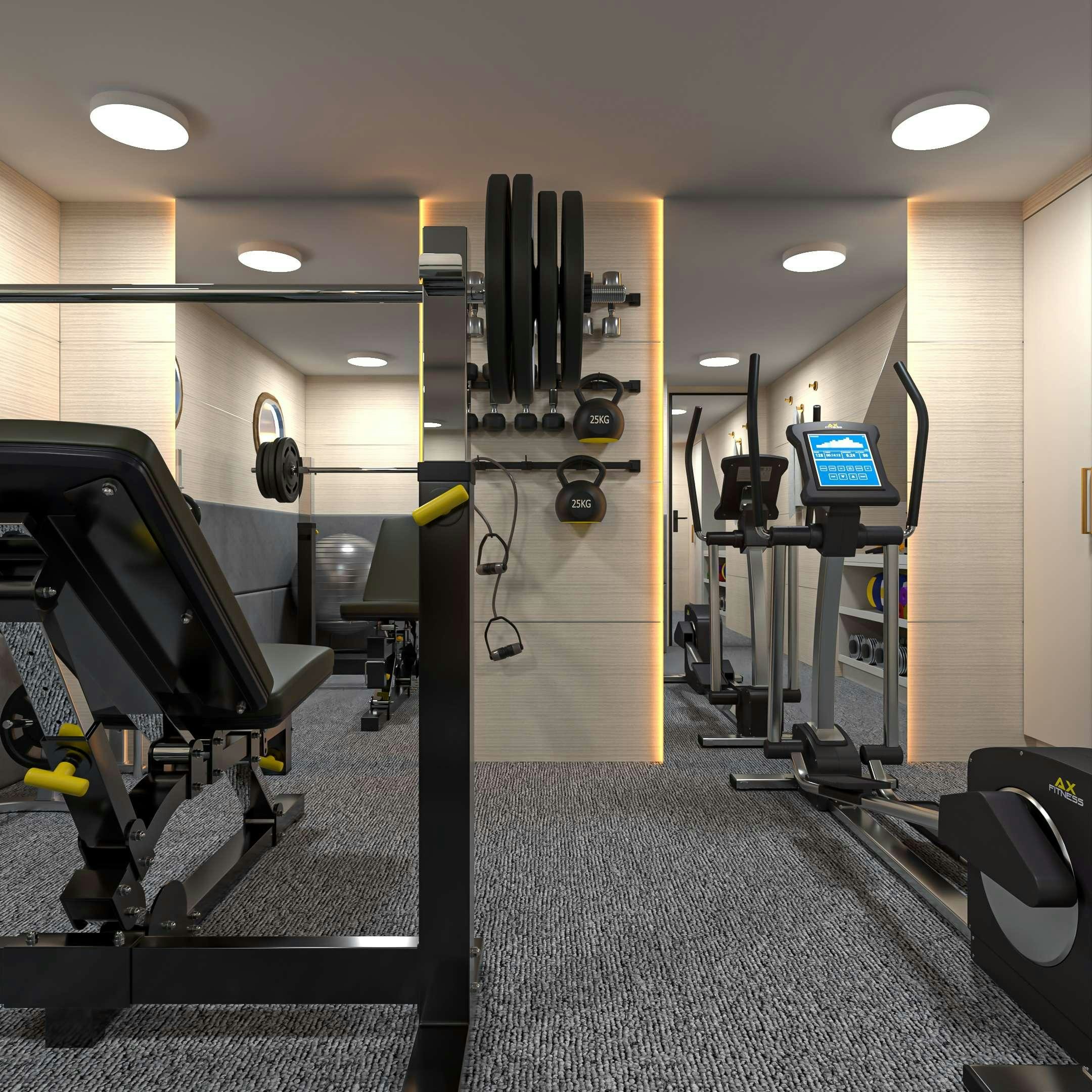 a room with machines and equipment aboard ARETHA Yacht for Charter