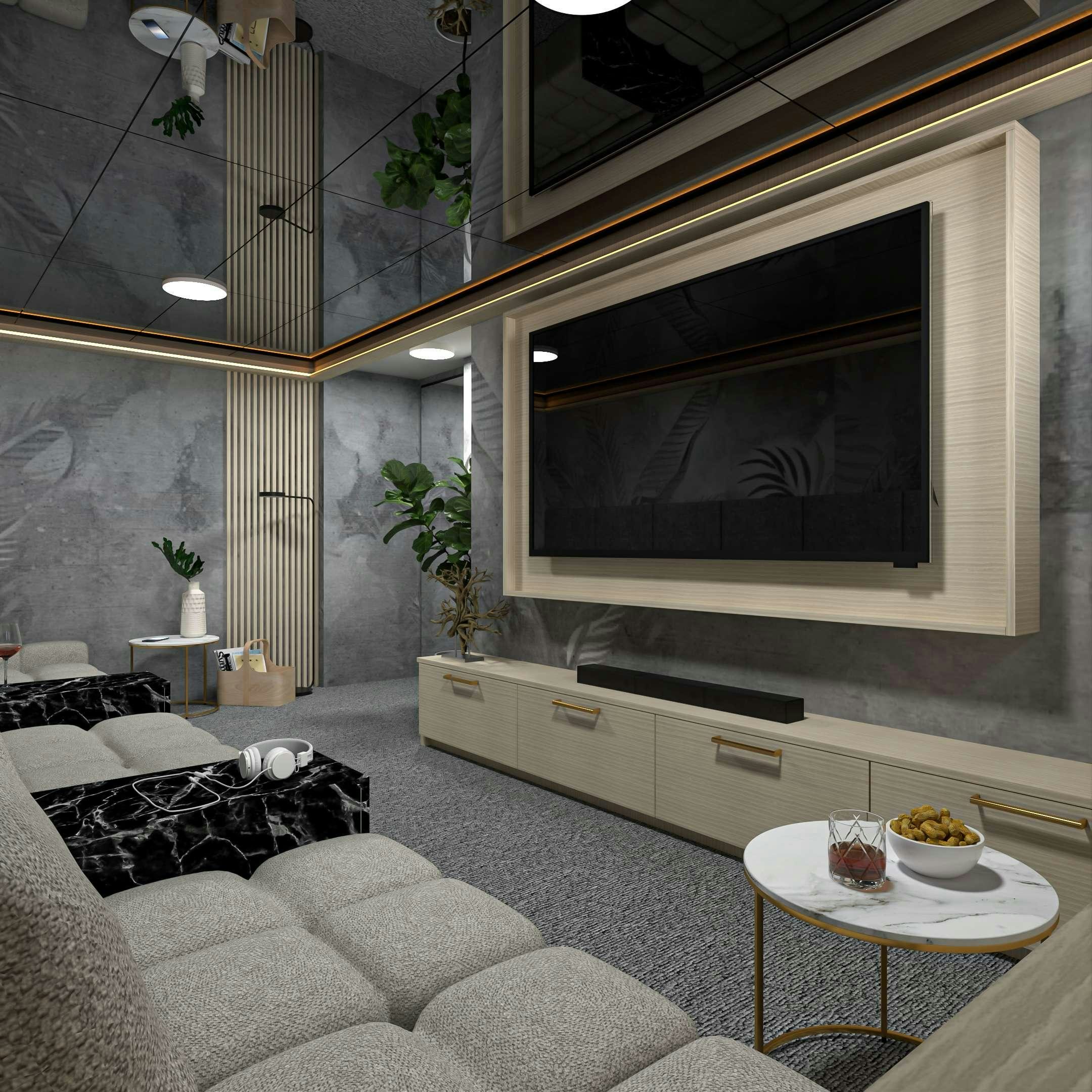 a living room with a large tv aboard ARETHA Yacht for Charter