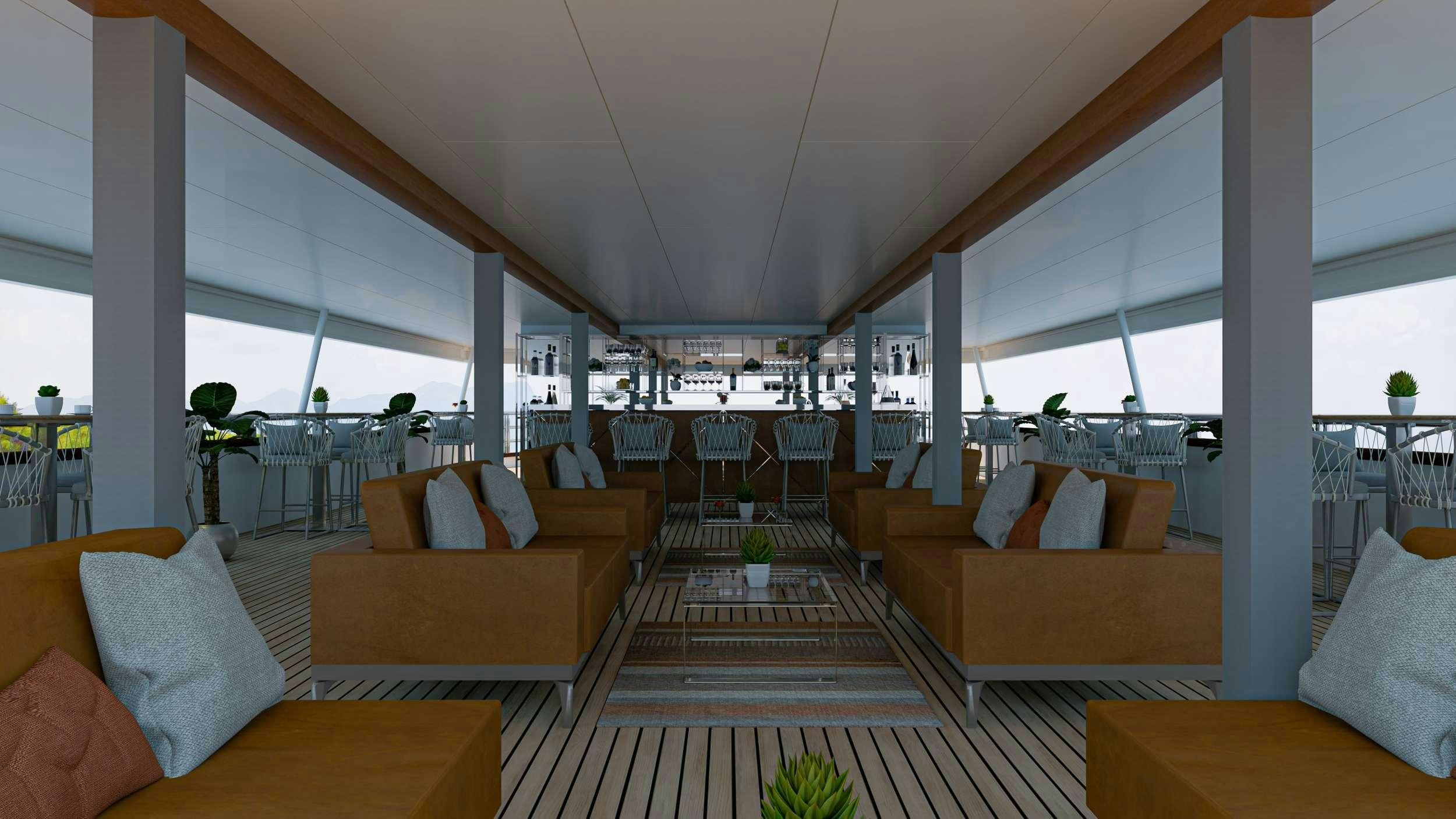 a room with a couch and a table and chairs aboard ARETHA Yacht for Charter
