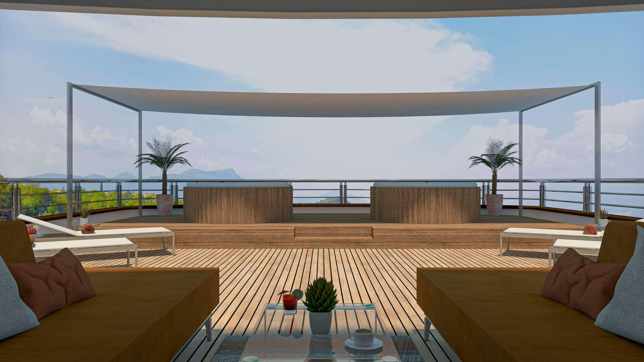 a patio with a deck and a pool aboard ARETHA Yacht for Charter