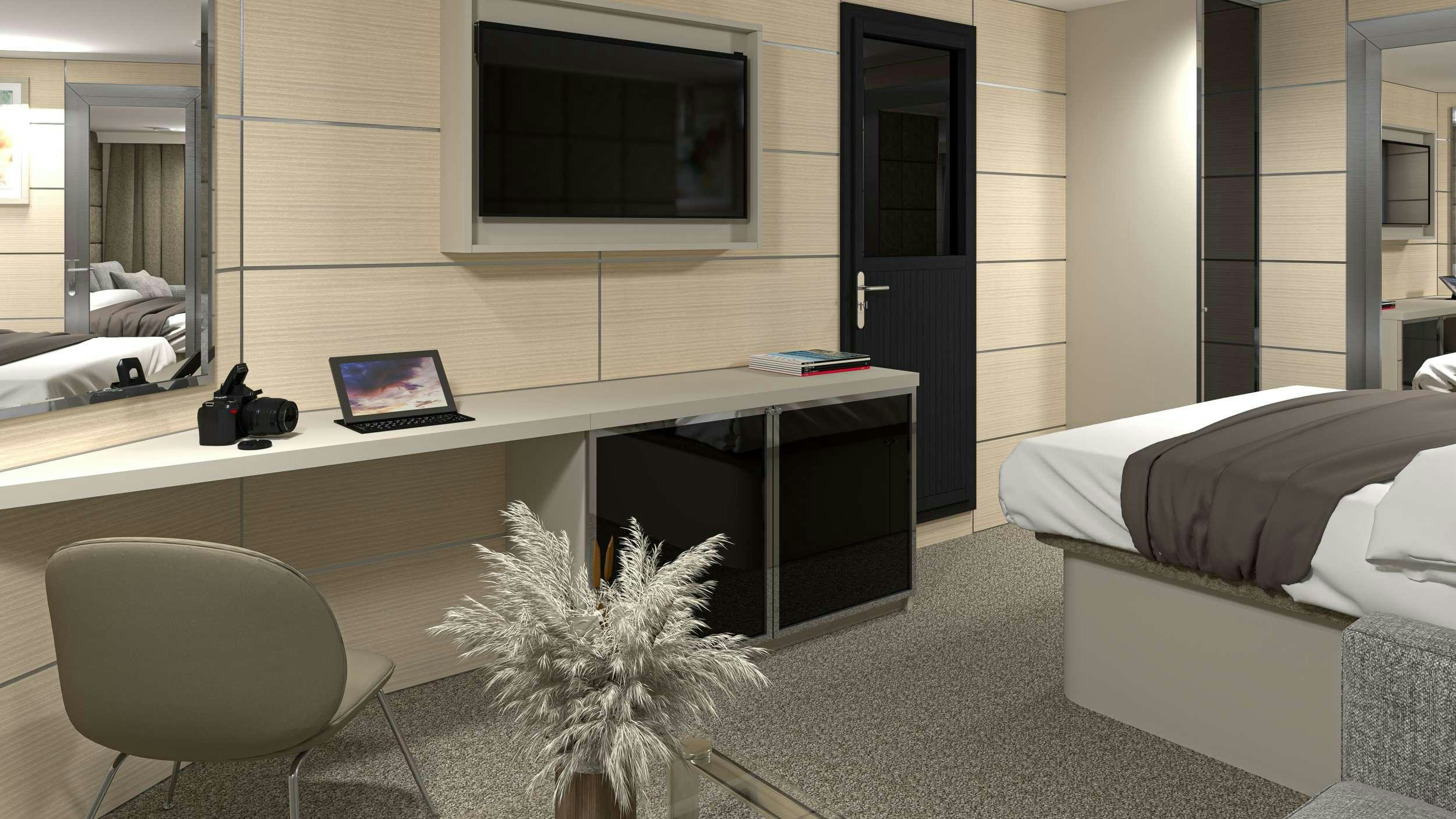 a room with a tv and a couch aboard ARETHA Yacht for Charter