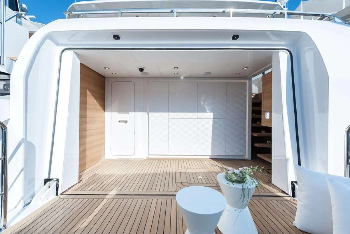 a room with a large white door aboard AXIOS Yacht for Charter
