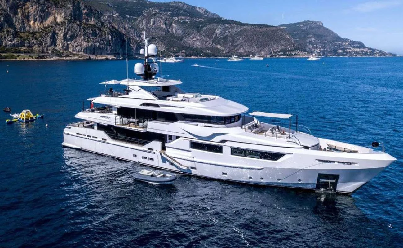 a large white yacht in the water aboard AXIOS Yacht for Charter