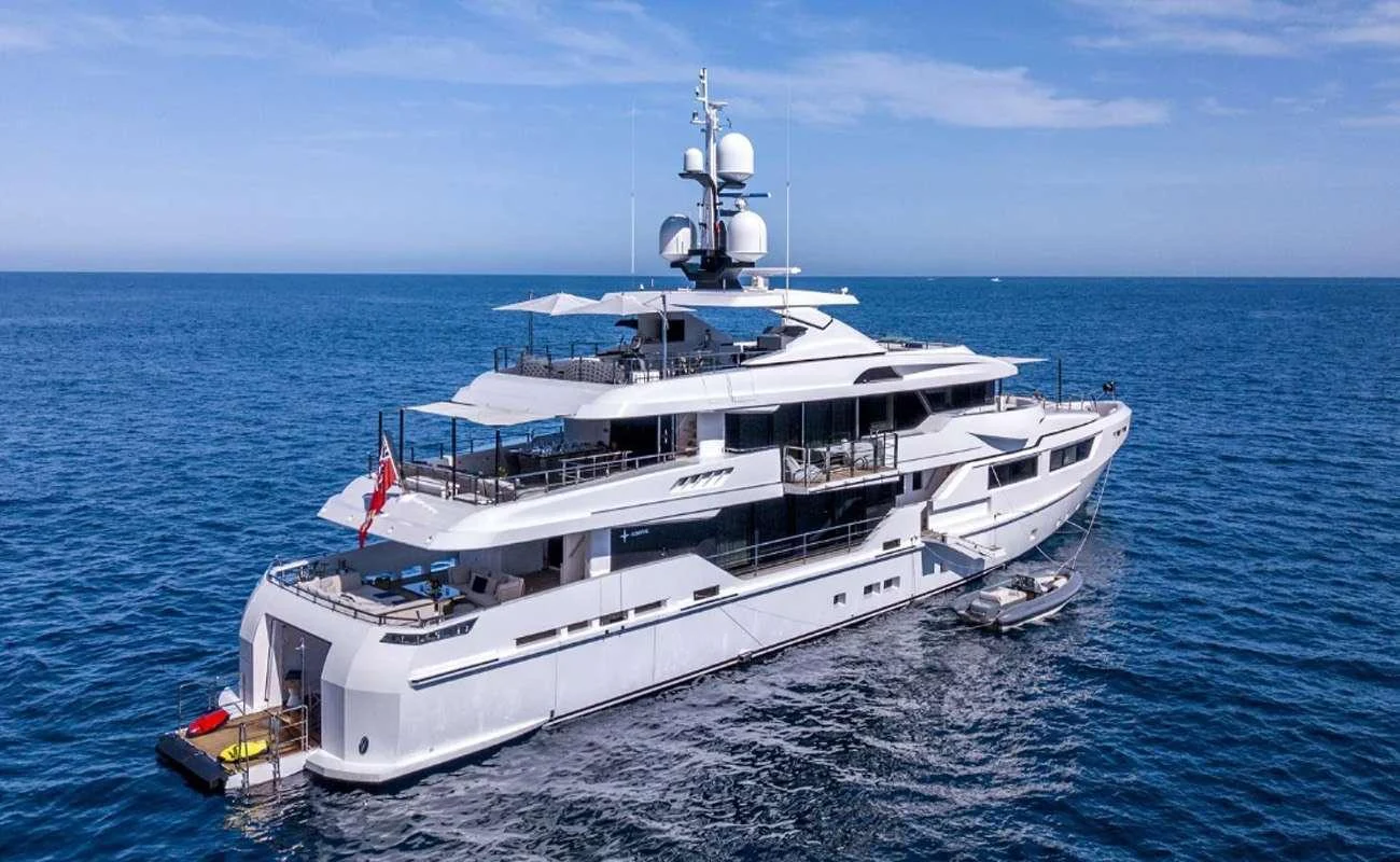 a large white boat in the water aboard AXIOS Yacht for Charter