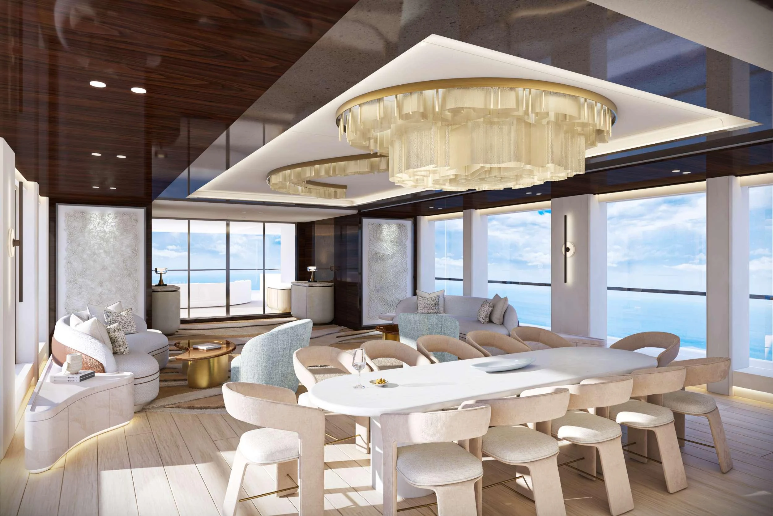 a room with a table and chairs aboard AXIOS Yacht for Charter
