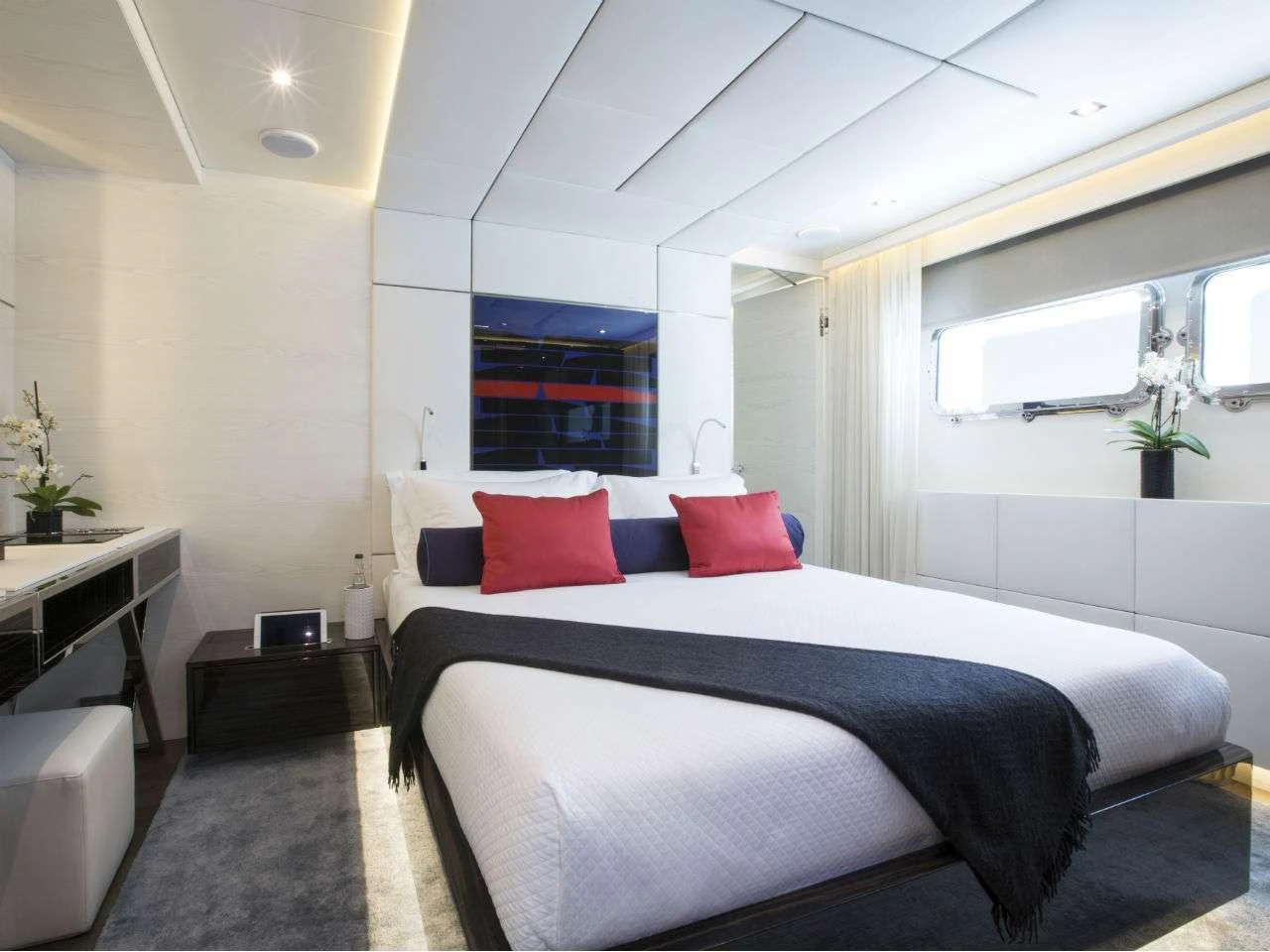 a bed in a room aboard AXIOS Yacht for Charter