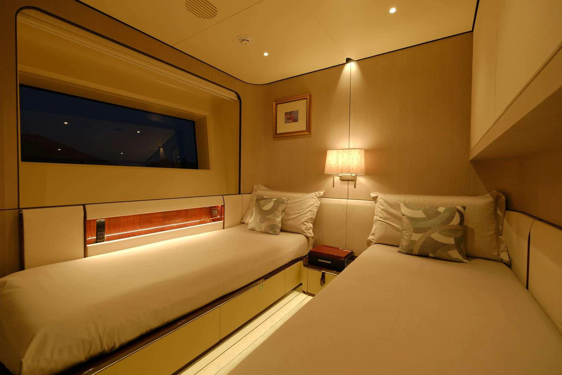 a couple of beds in a hotel room aboard 116 YACHT Yacht for Charter