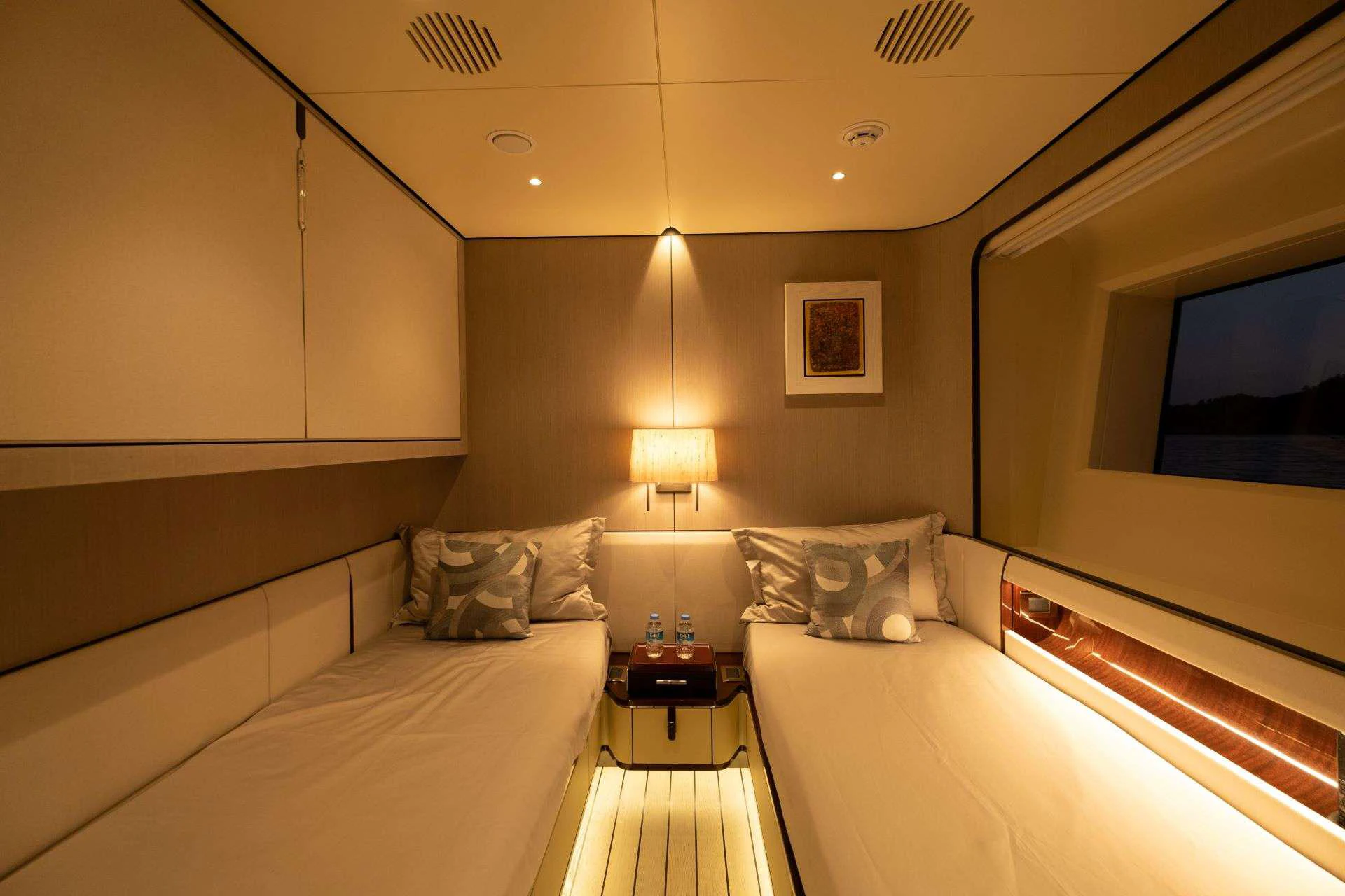 a room with two beds aboard 116 YACHT Yacht for Charter