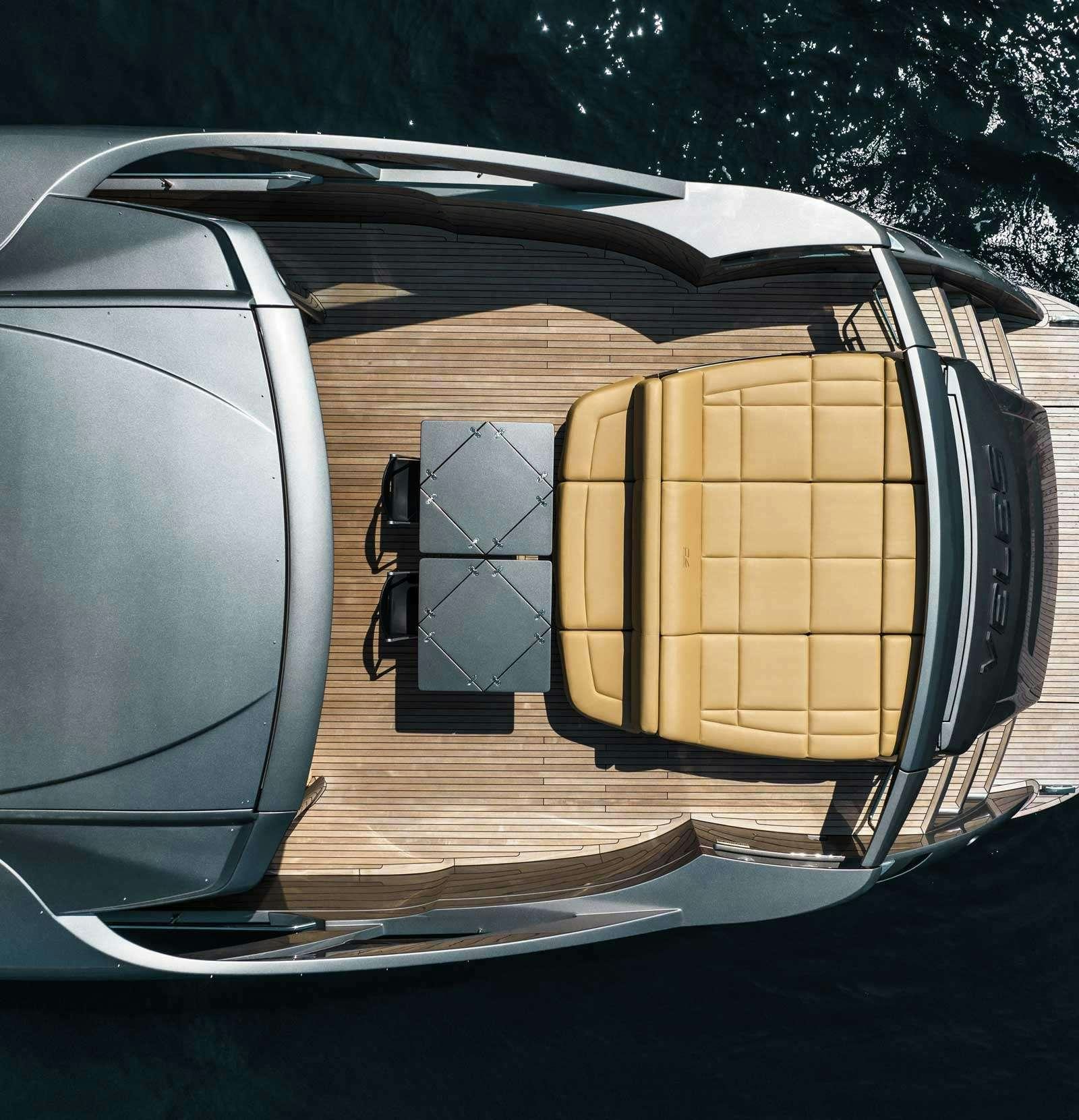a car with a door open aboard VELES Yacht for Charter