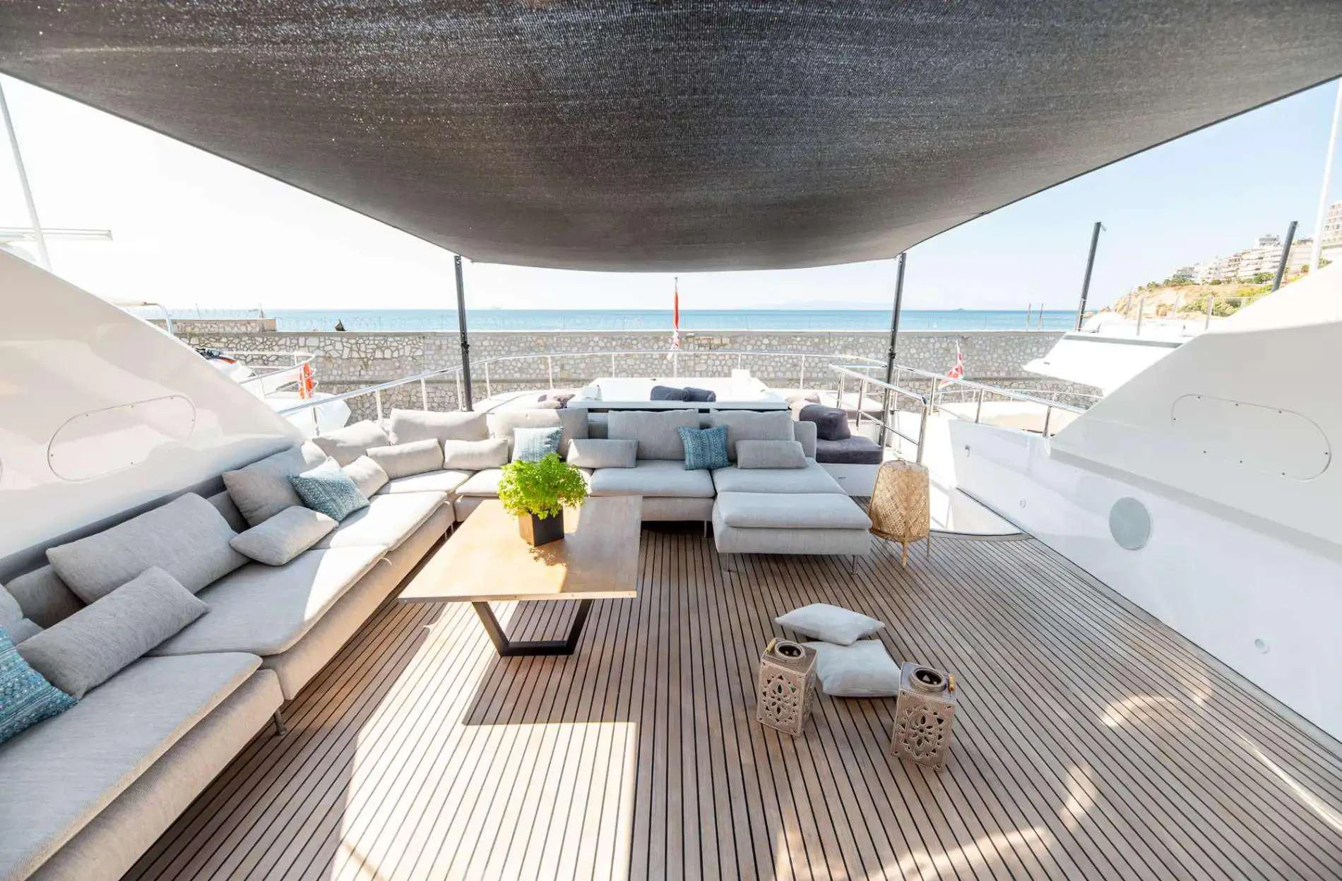 a lounge area on a boat aboard PAREAKI II Yacht for Charter