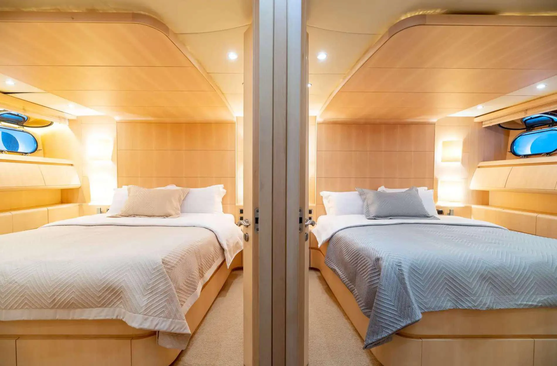 a room with two beds aboard PAREAKI II Yacht for Charter