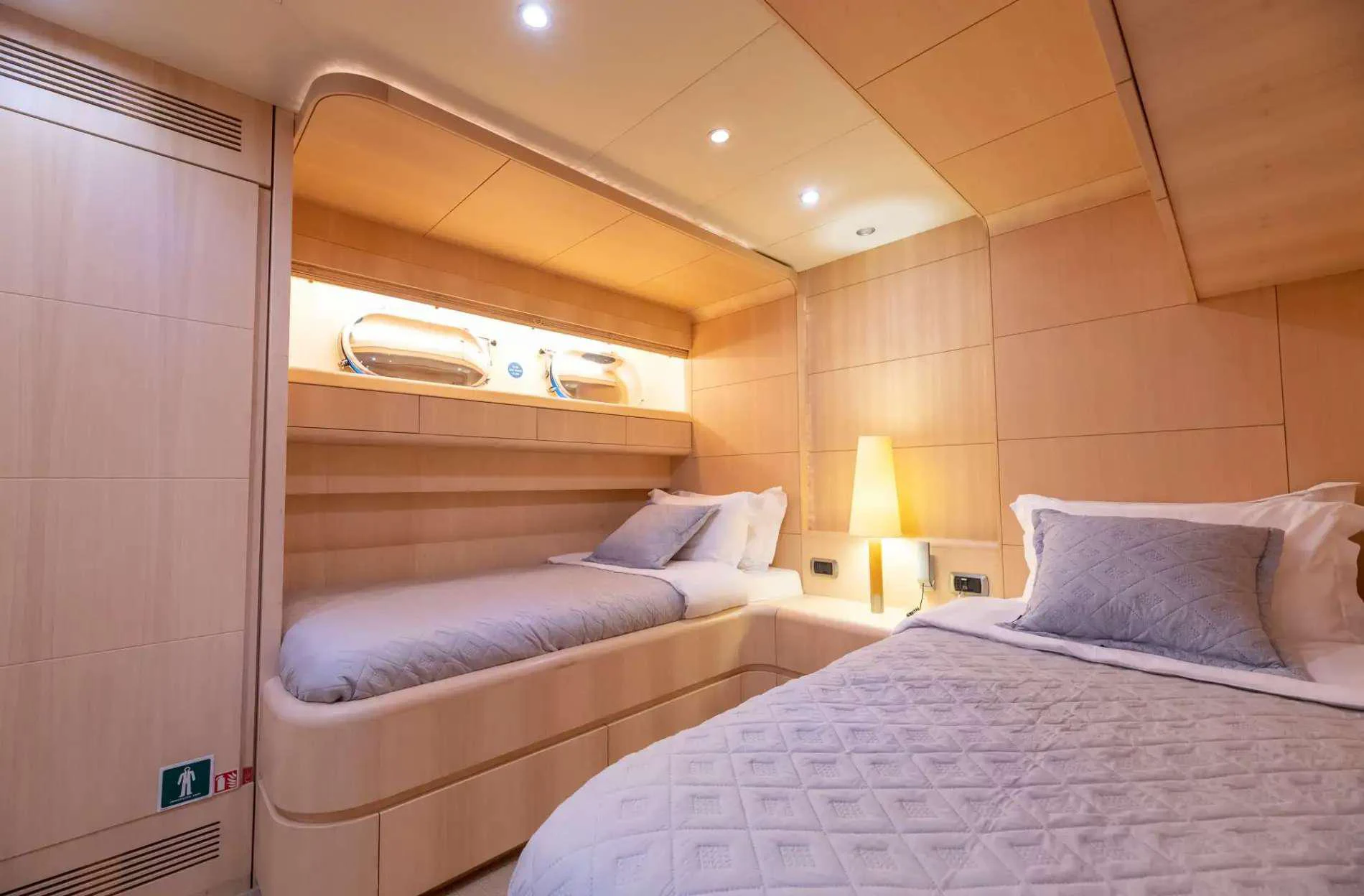 a room with two beds aboard PAREAKI II Yacht for Charter