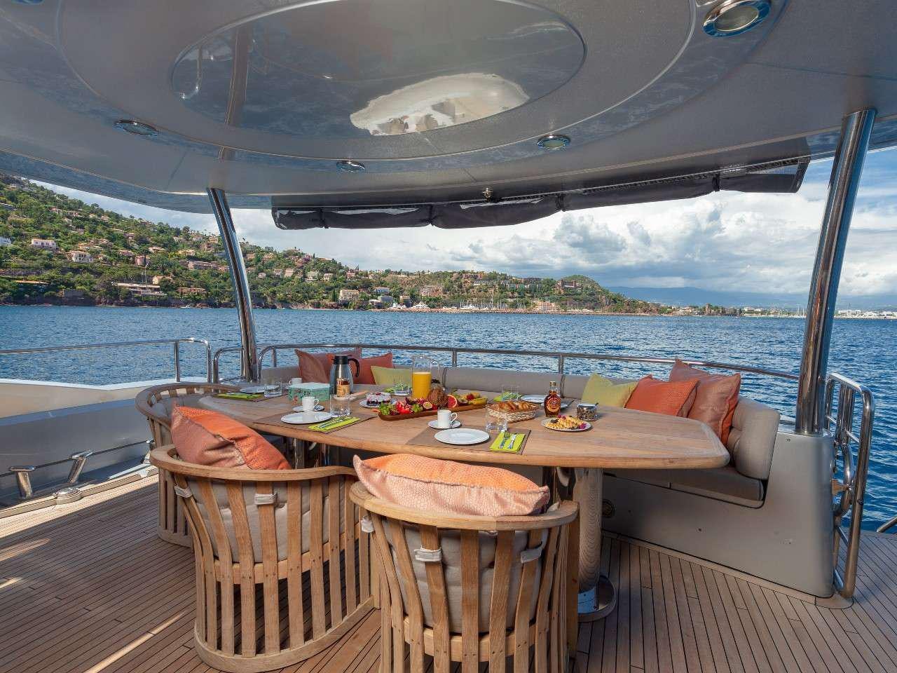 a table on a boat aboard MR SEA Yacht for Charter