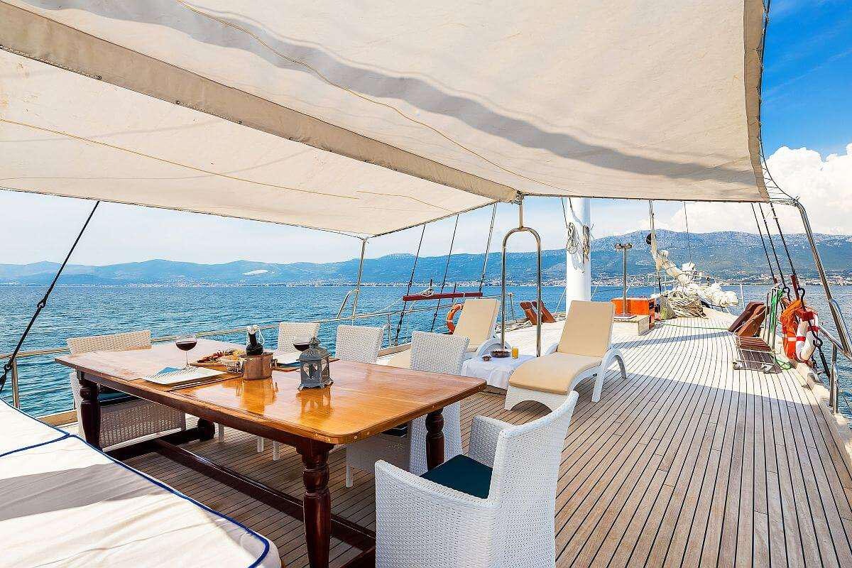 a table on a deck aboard GIDEON Yacht for Charter