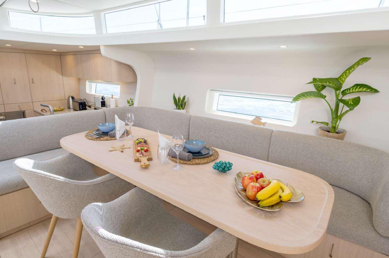 a table with food on it aboard YUME Yacht for Charter