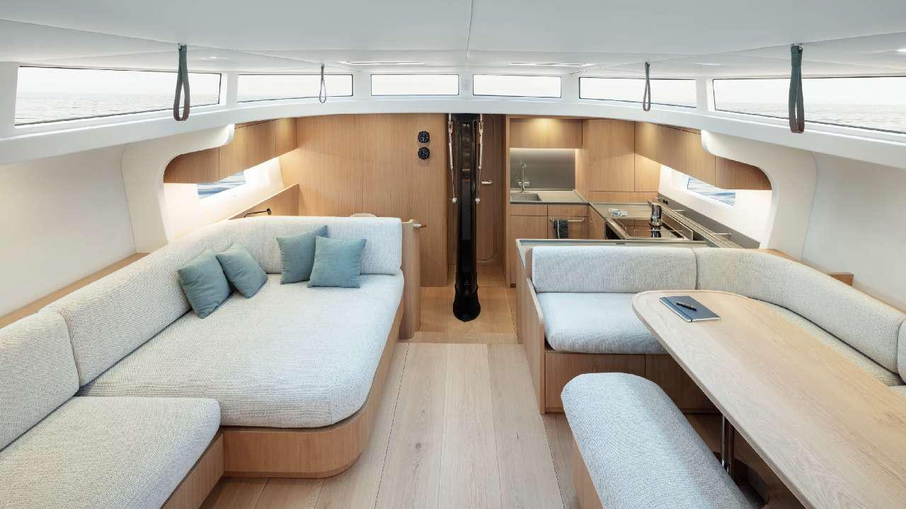 a room with couches and a television aboard YUME Yacht for Charter