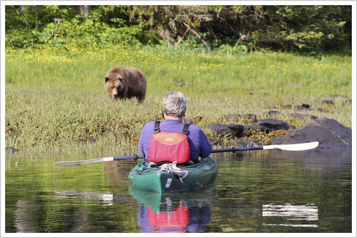 a person and a dog in a canoe on a river aboard DISCOVERY Yacht for Charter