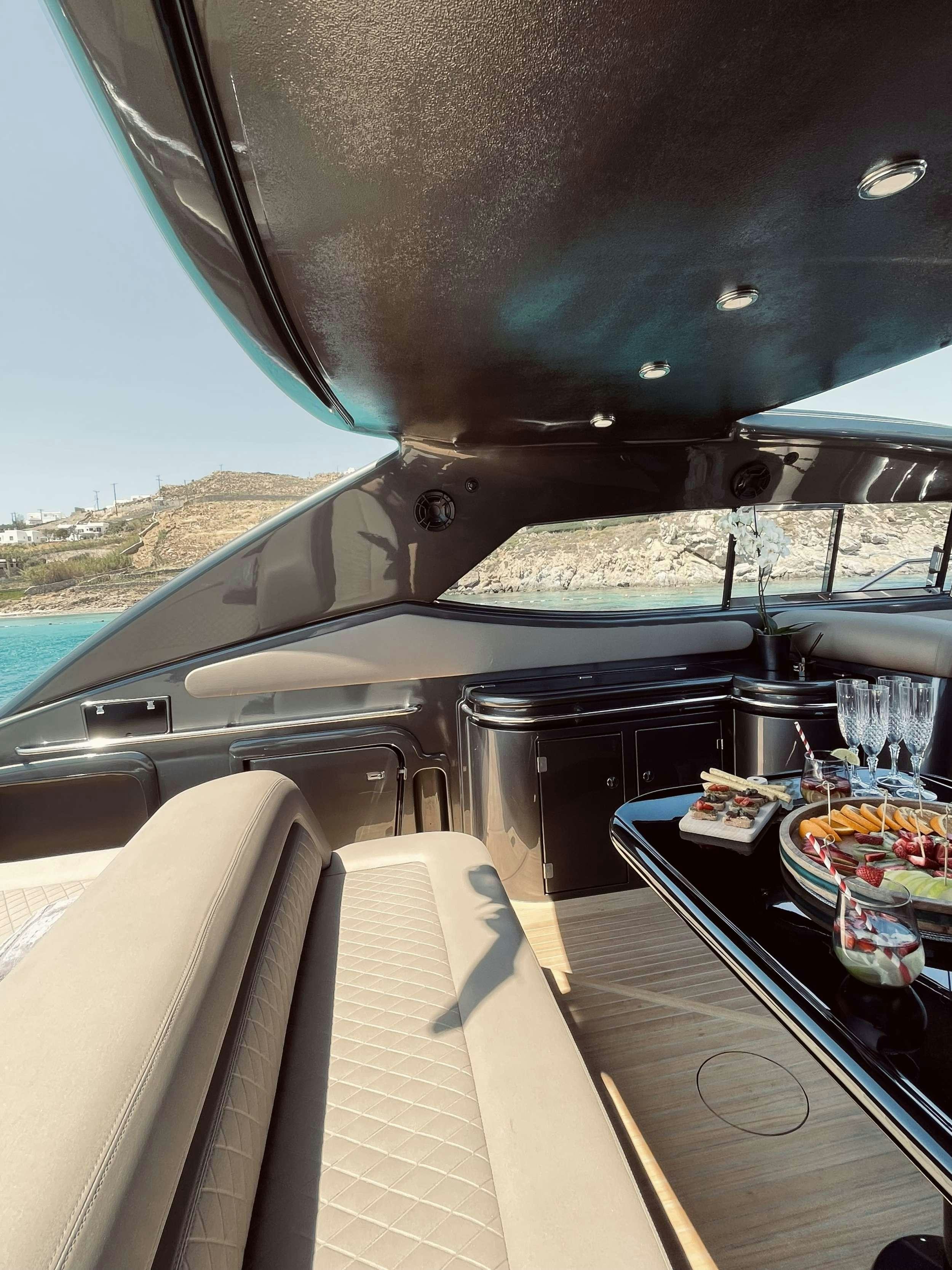 inside of a car aboard 007 Yacht for Charter