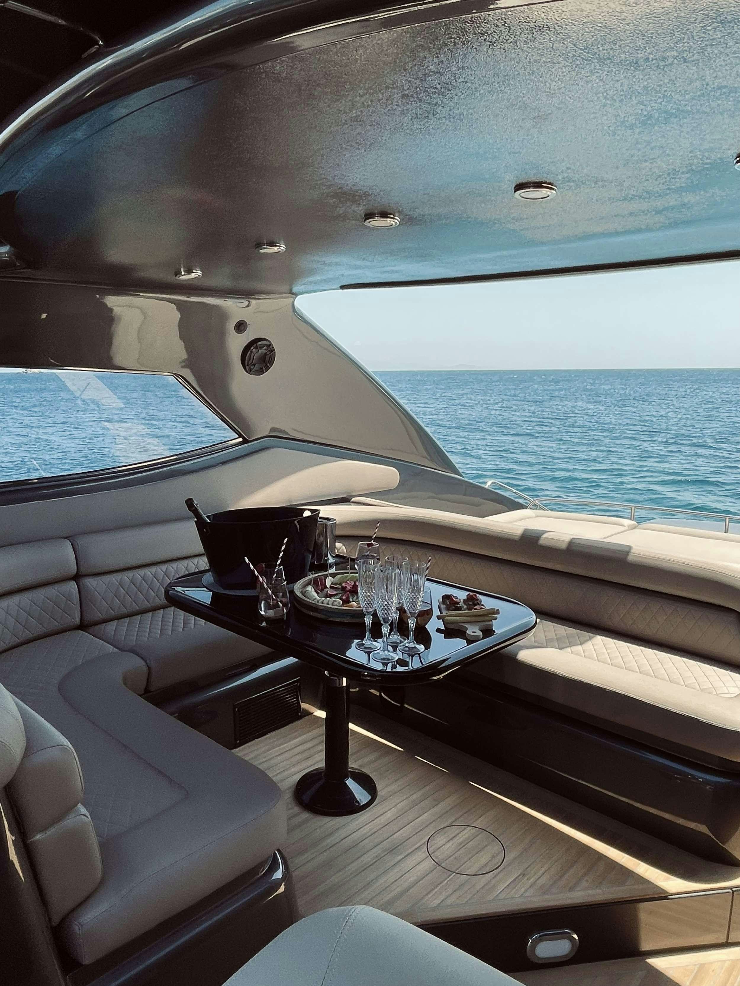 a table on a boat aboard 007 Yacht for Charter