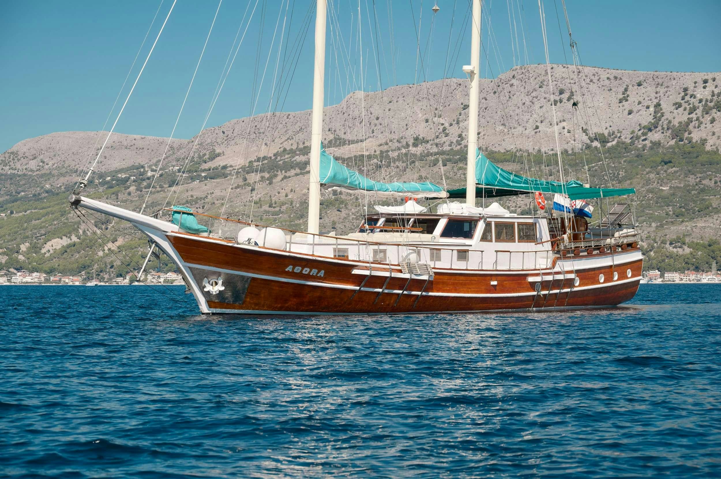 a boat in the water aboard AGORA Yacht for Charter