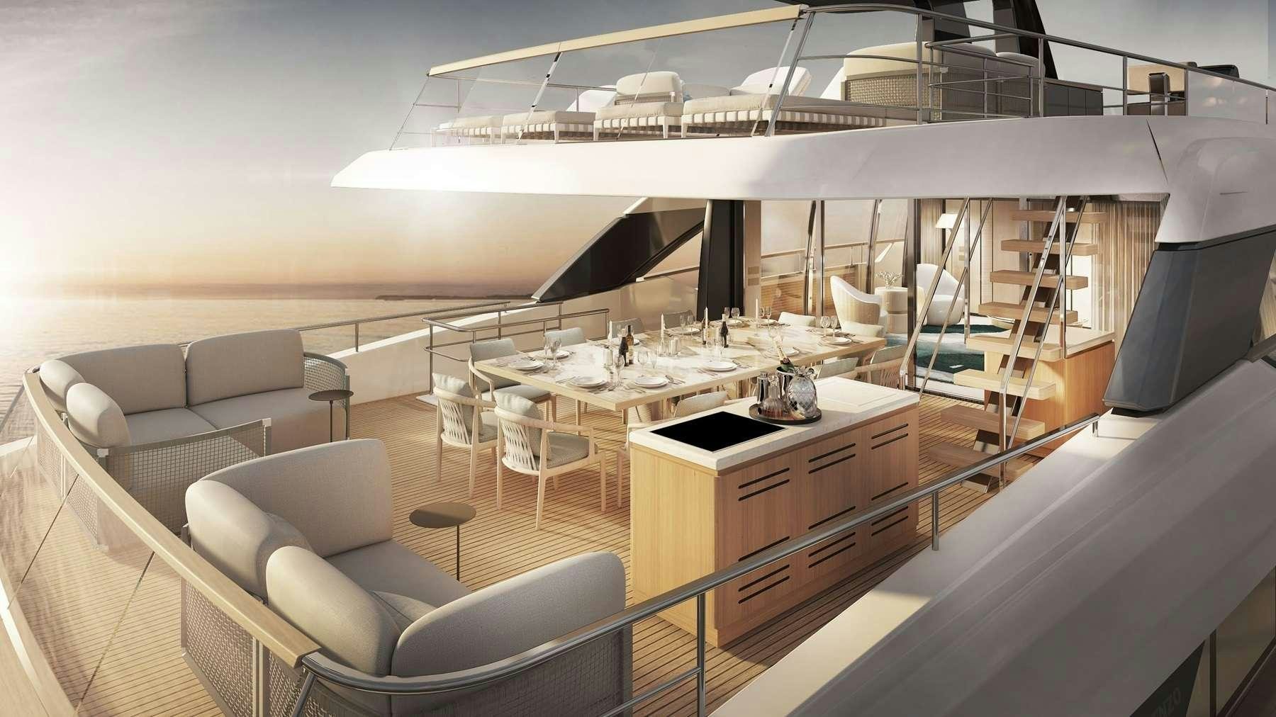 a room with a couch and a table with chairs aboard UNIQUE S Yacht for Charter