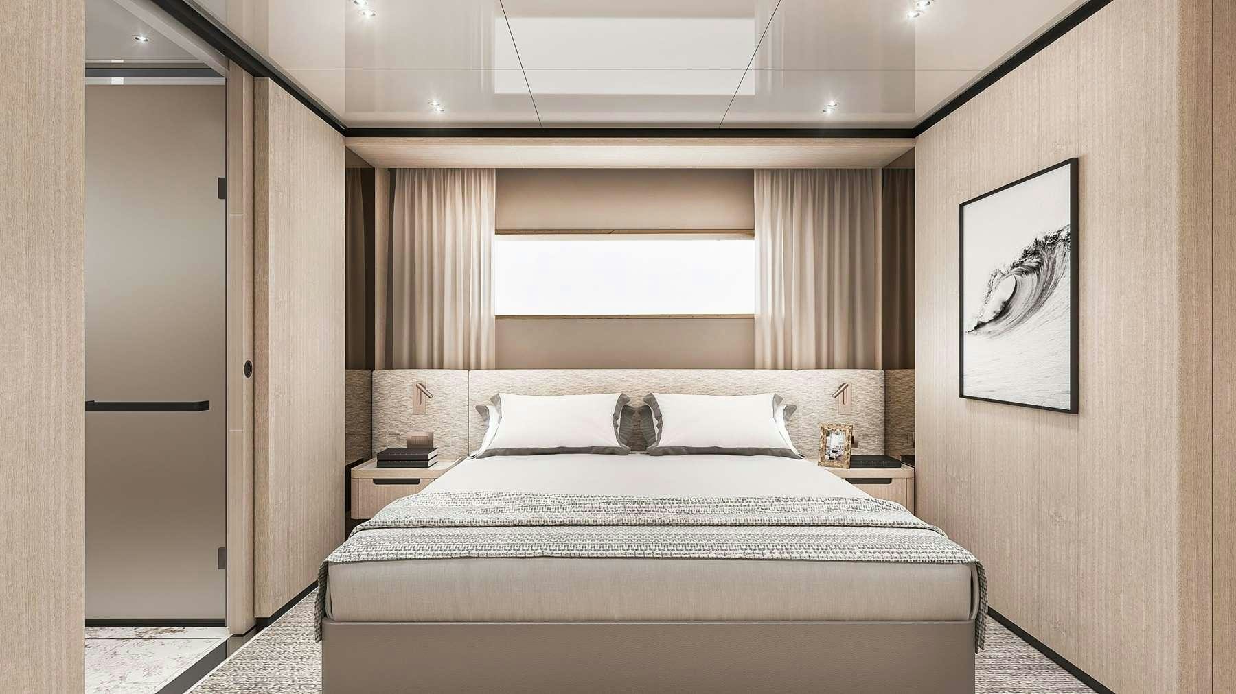a bed in a room aboard UNIQUE S Yacht for Charter
