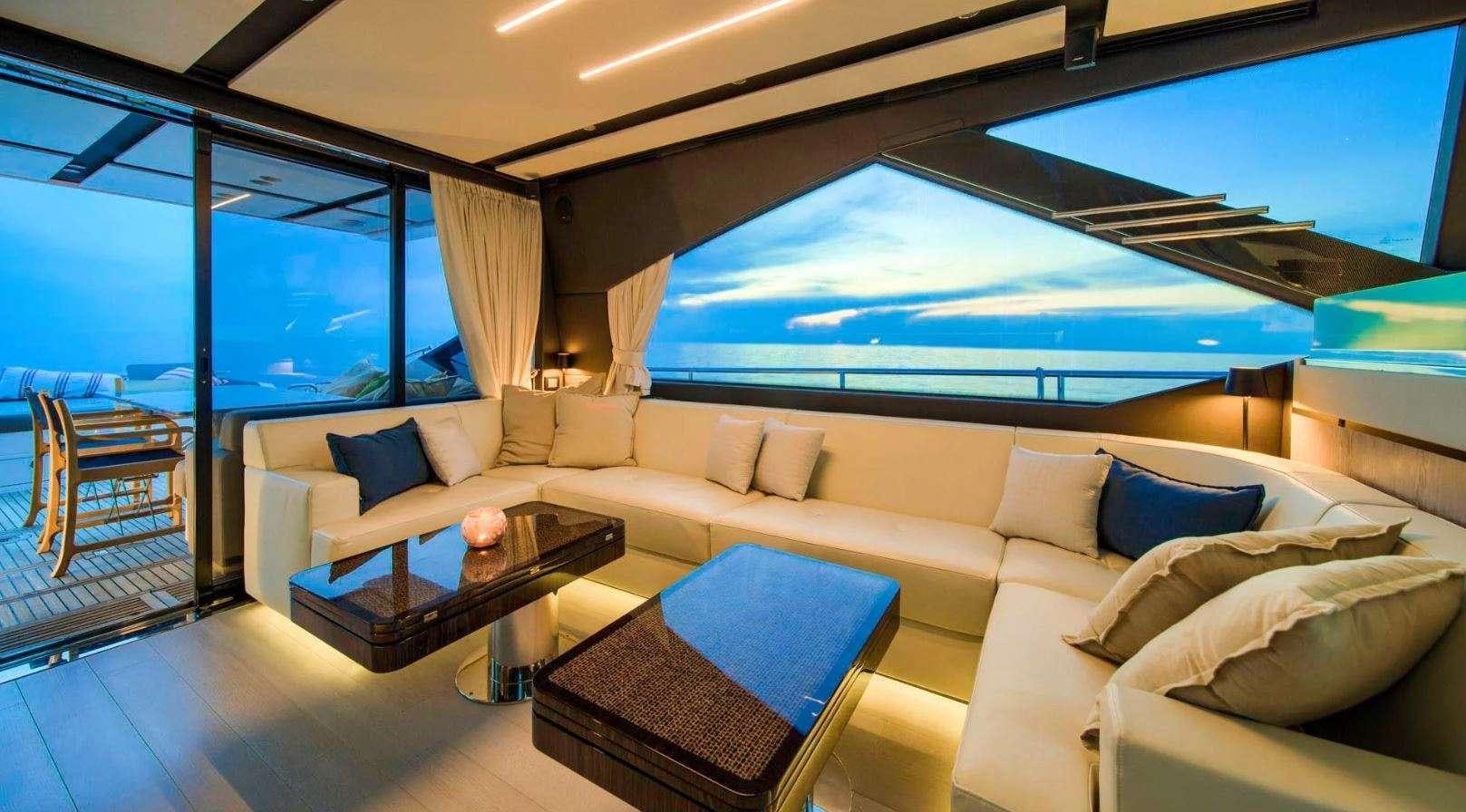 a living room with a large blue and white skylight aboard AZIMUT S7 - MUDITA Yacht for Charter
