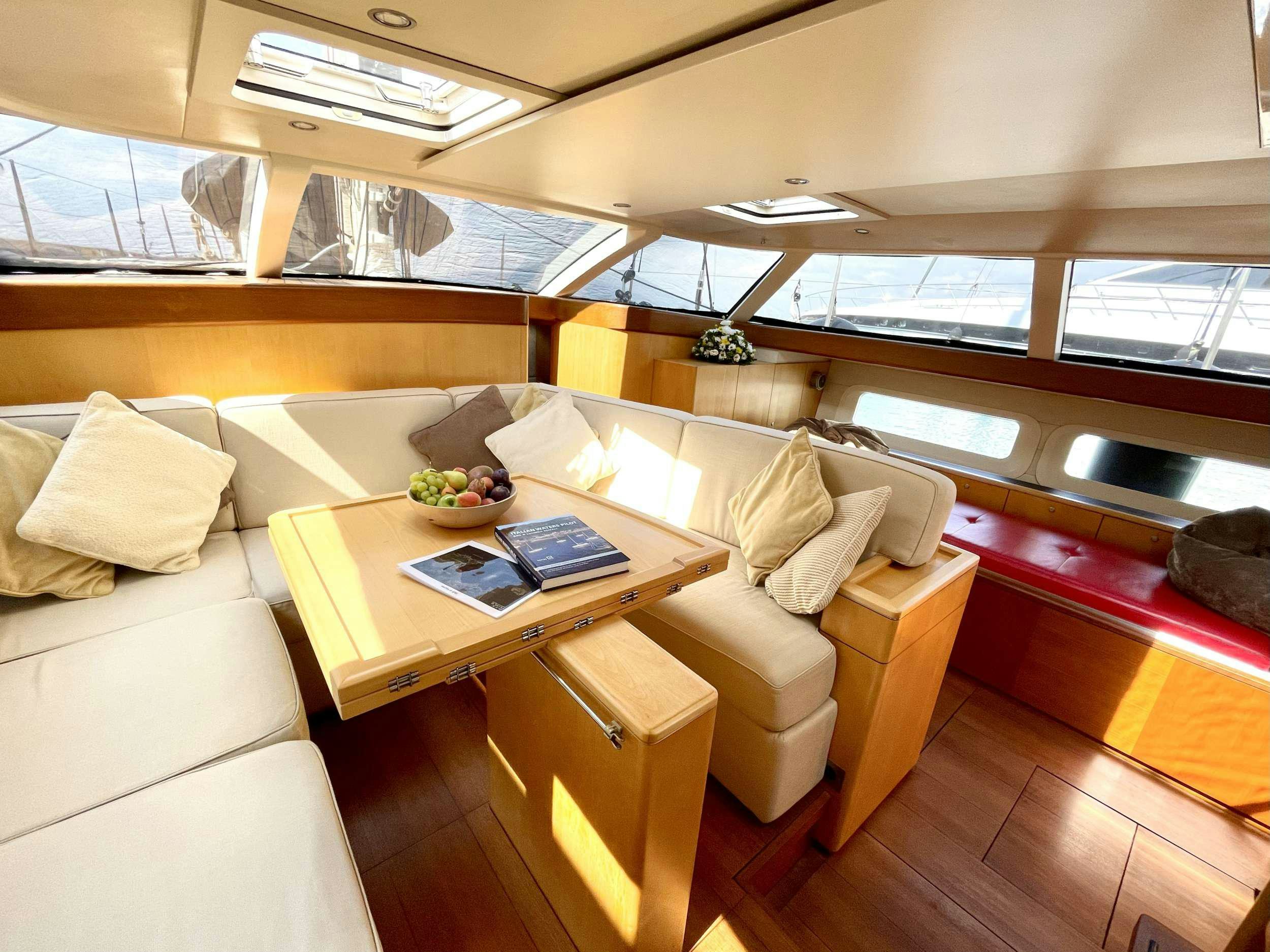 a room with couches and a table aboard BLACK PEARL II Yacht for Charter
