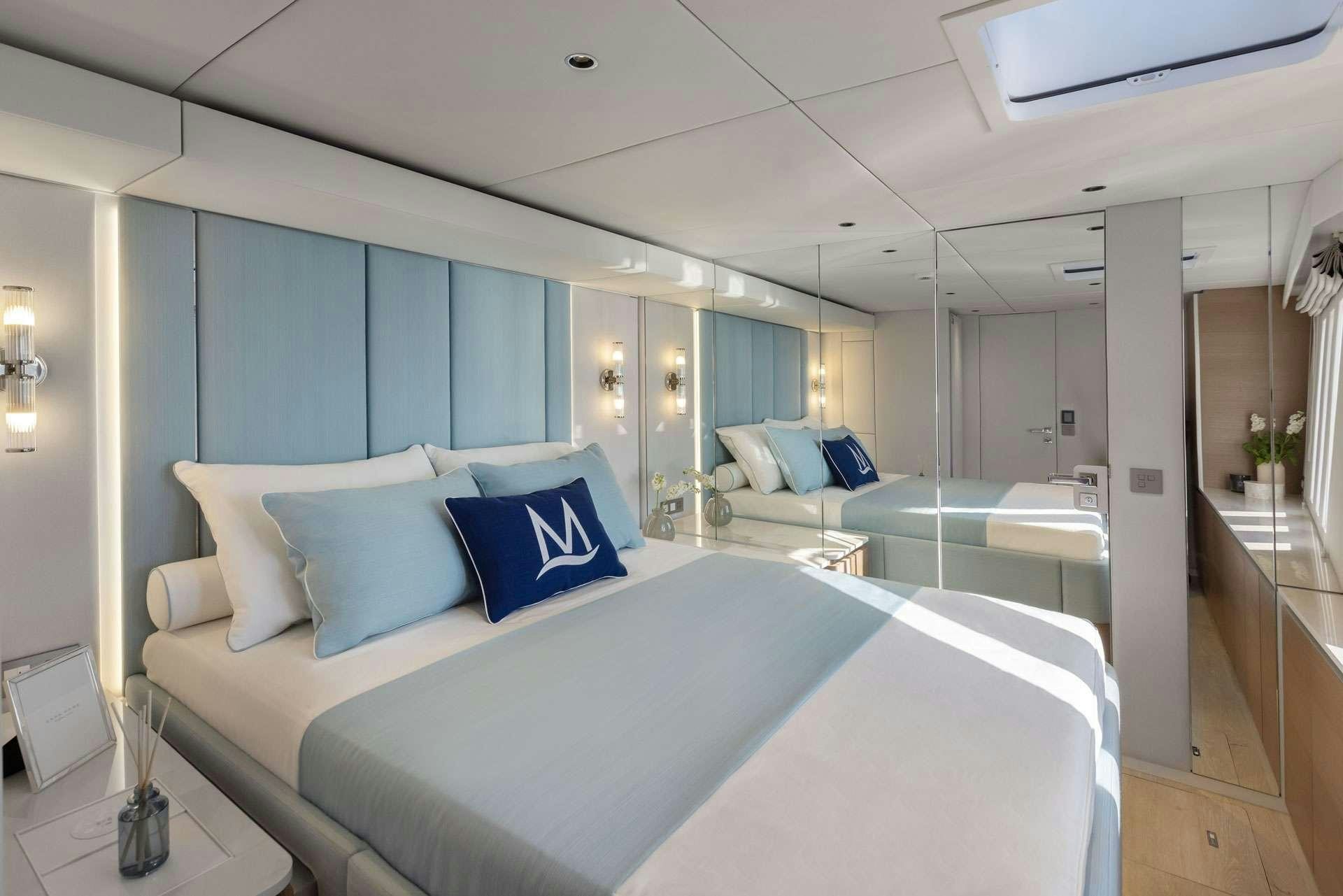 a bed in a room aboard MISCHIEVOUS Yacht for Charter