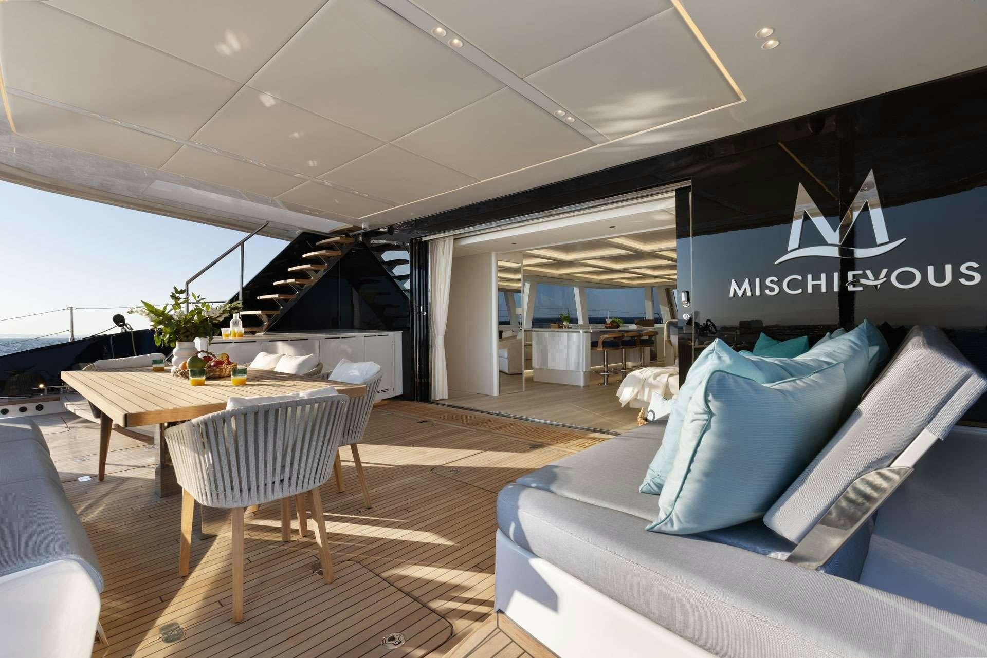 a modern looking living room aboard MISCHIEVOUS Yacht for Charter