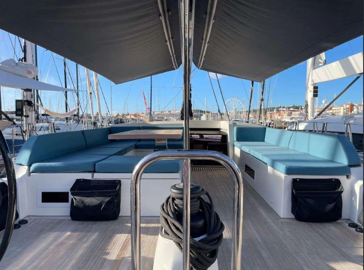 a boat with a backpack on it aboard MAHINA 3 Yacht for Charter