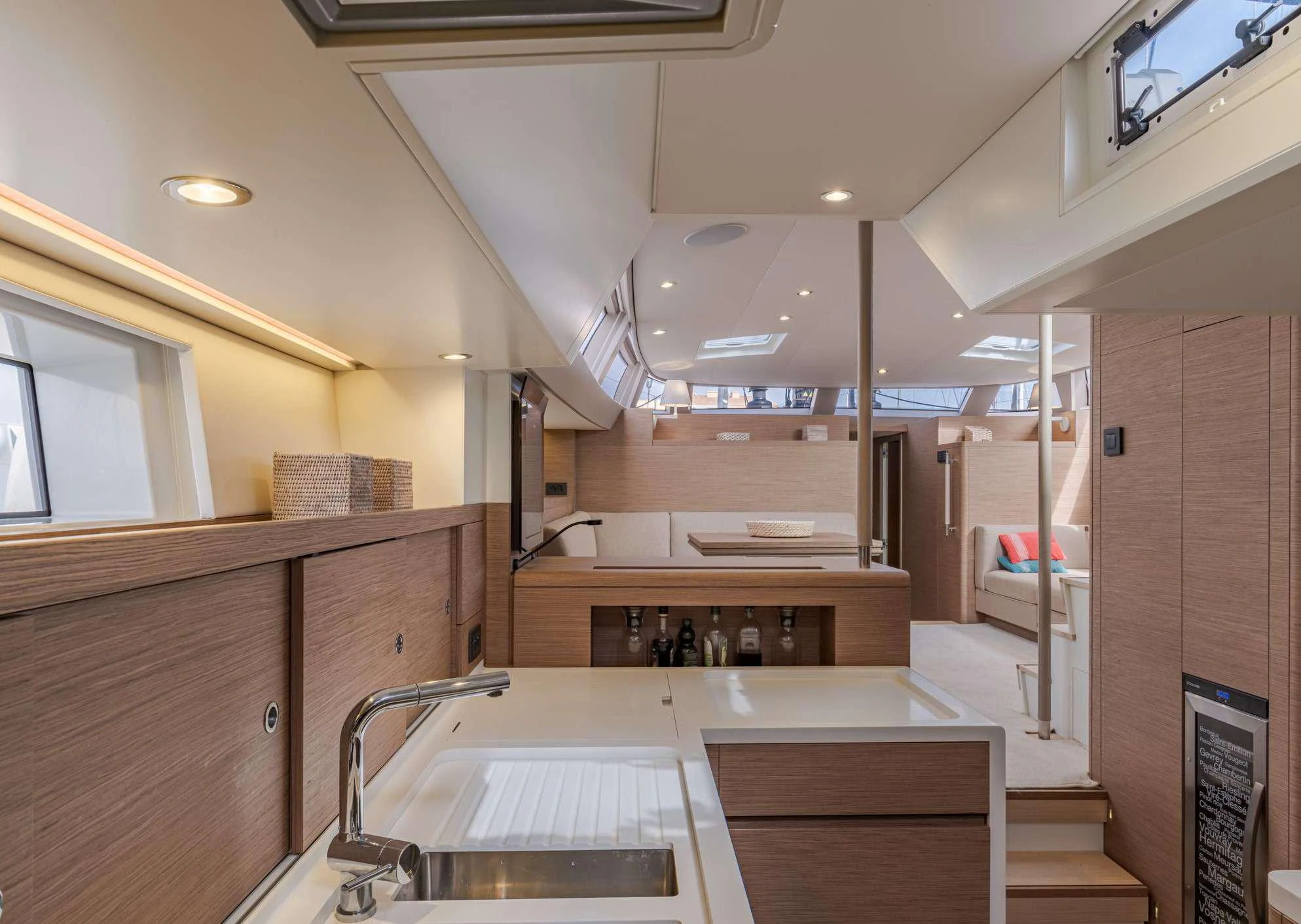 a kitchen with a large countertop aboard MAHINA 3 Yacht for Charter