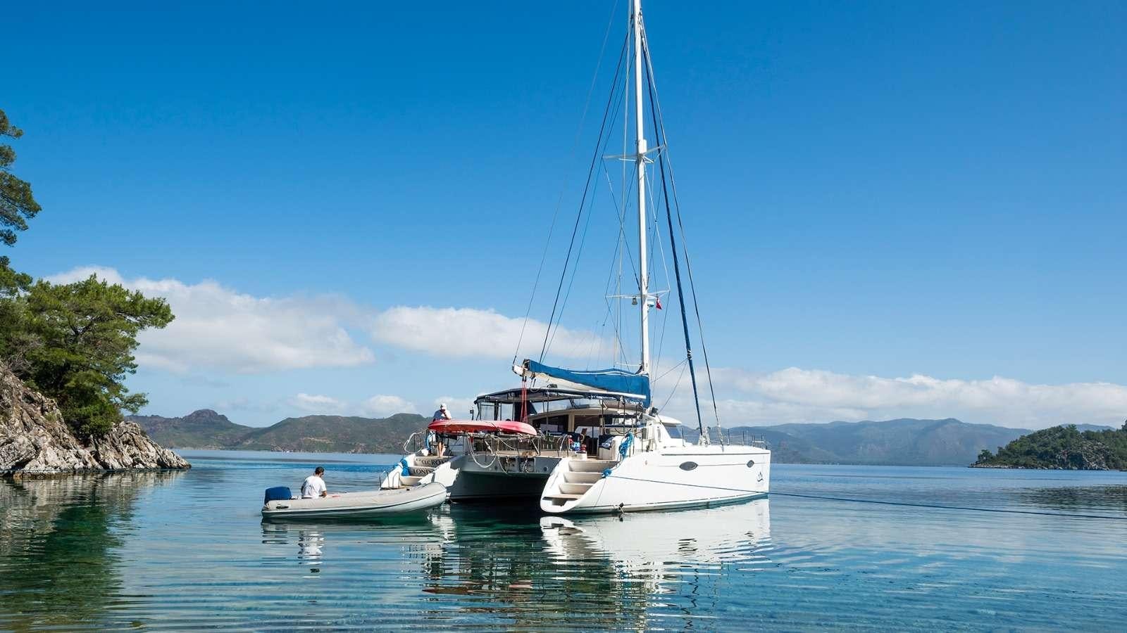 a group of boats in a body of water aboard ZORBA CAT Yacht for Charter