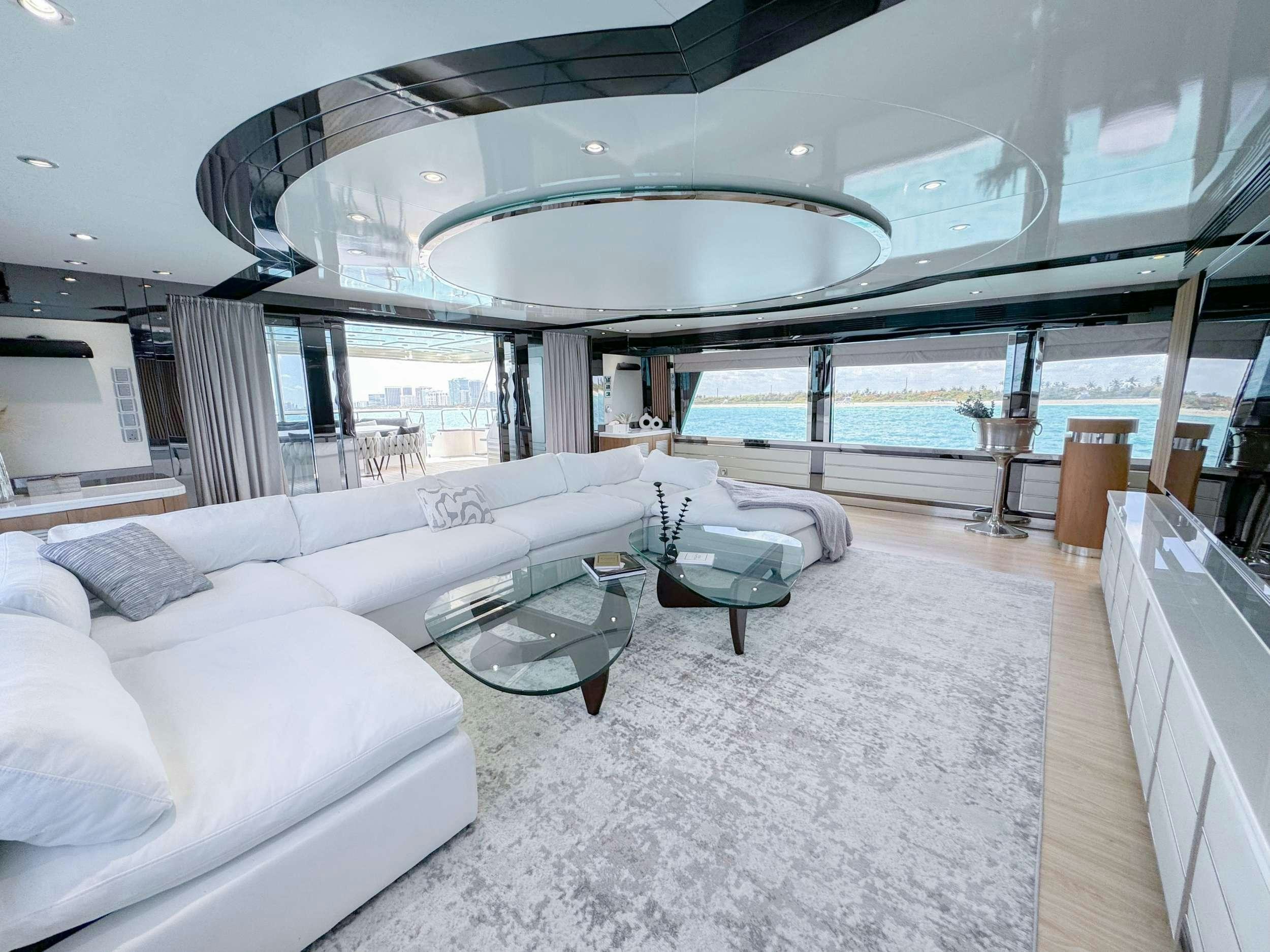 a room with a large glass ceiling aboard PRIVILEGE Yacht for Charter