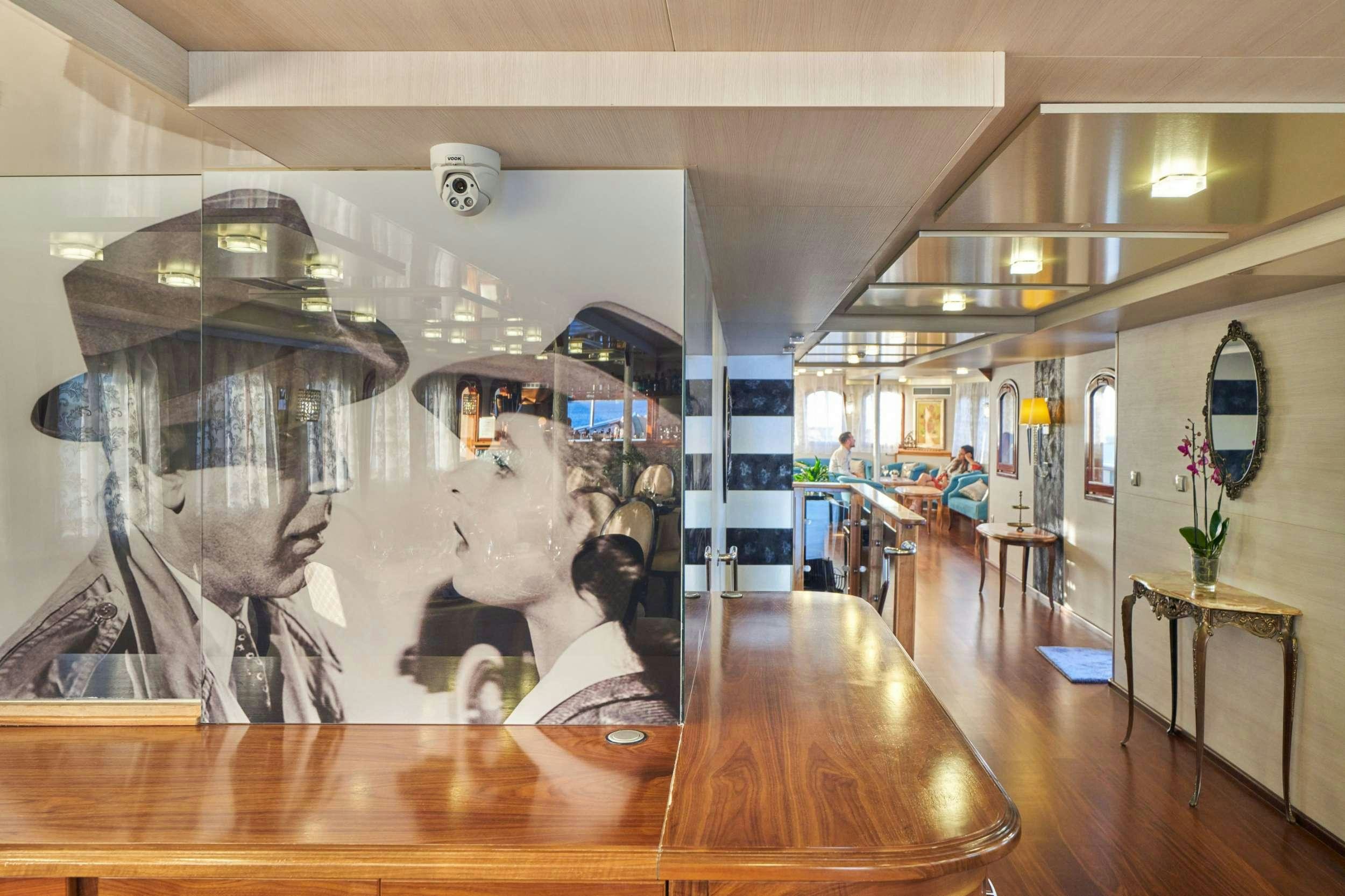 a large statue in a building aboard CASABLANCA Yacht for Charter