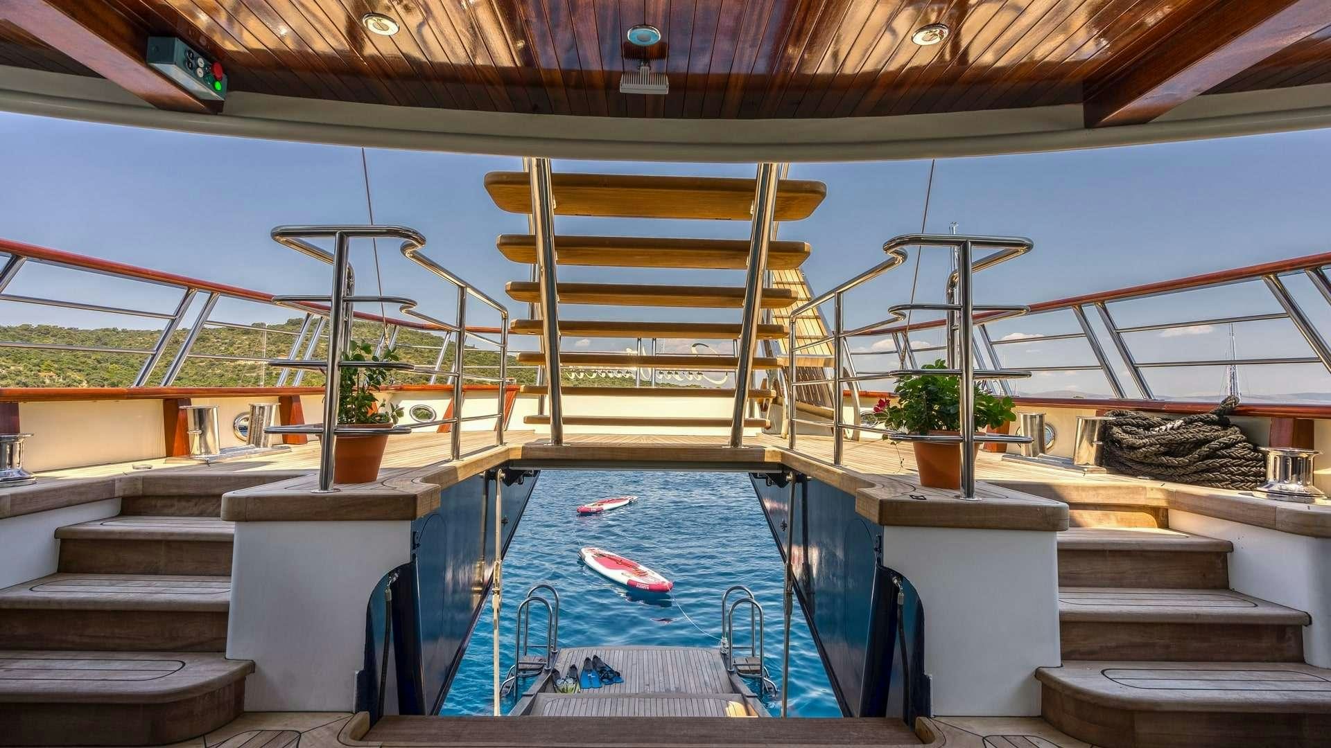 a swimming pool in a building aboard CASABLANCA Yacht for Charter