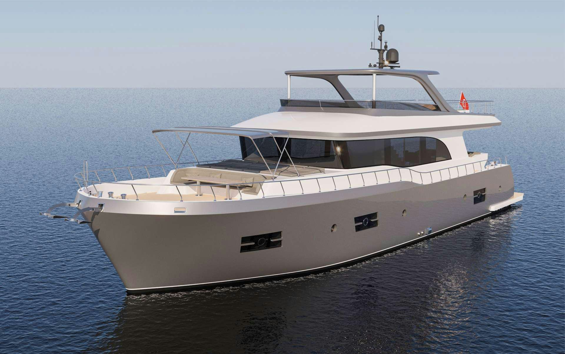 a white yacht in the water aboard LAVIN Yacht for Charter