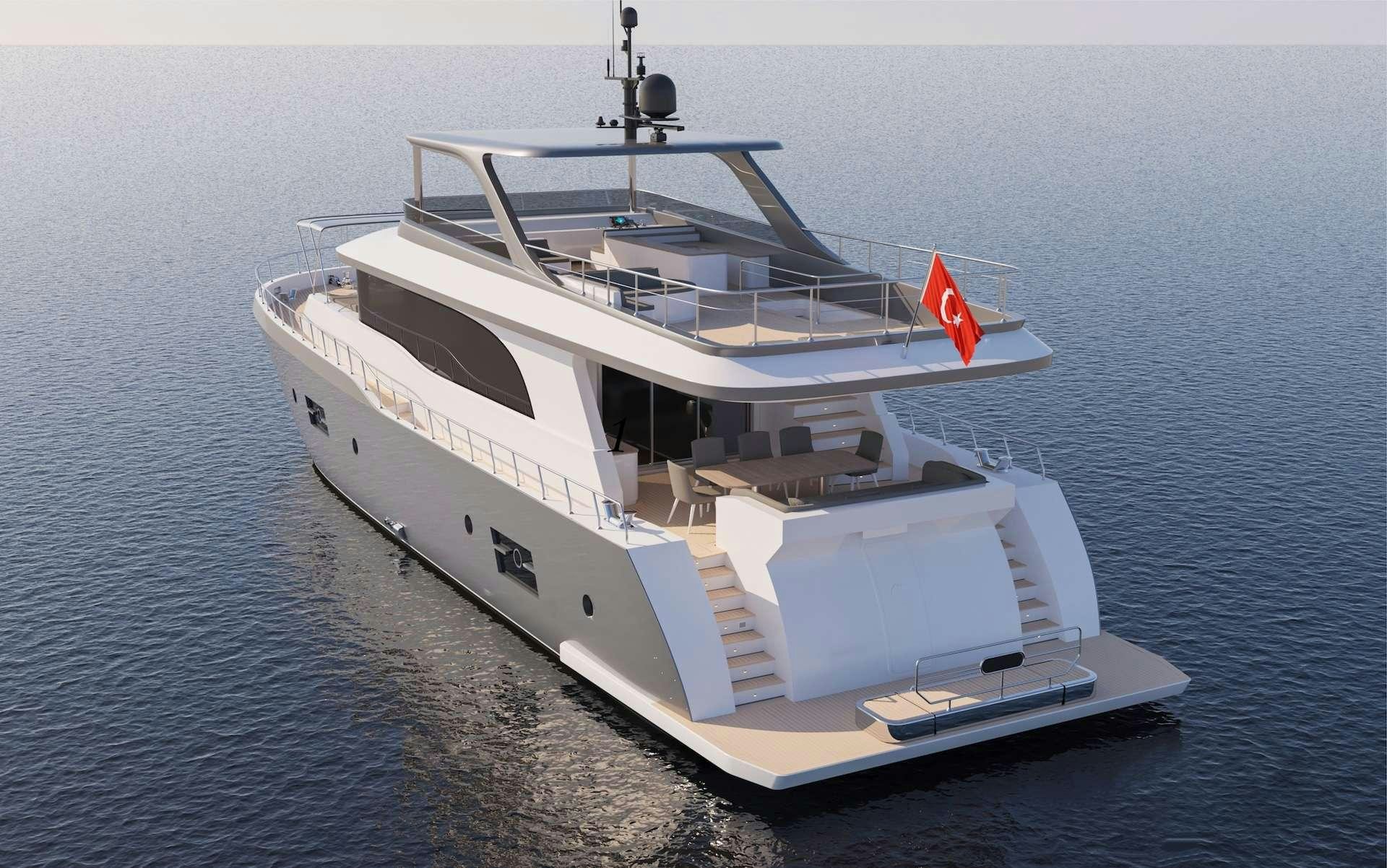 a white boat on the water aboard LAVIN Yacht for Charter