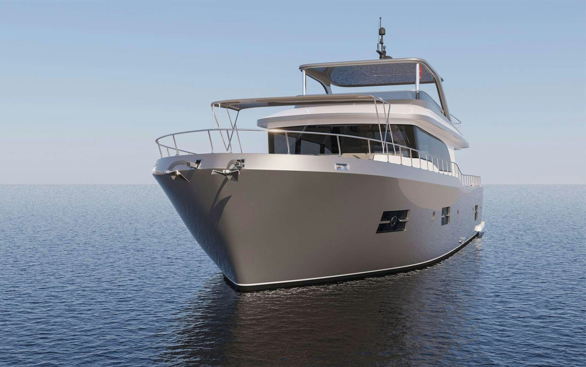 a white boat in the water aboard LAVIN Yacht for Charter