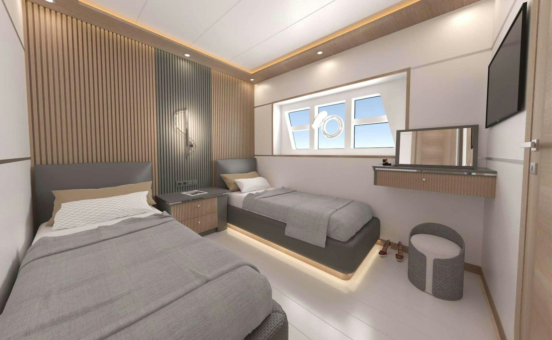 a room with two beds aboard LAVIN Yacht for Charter